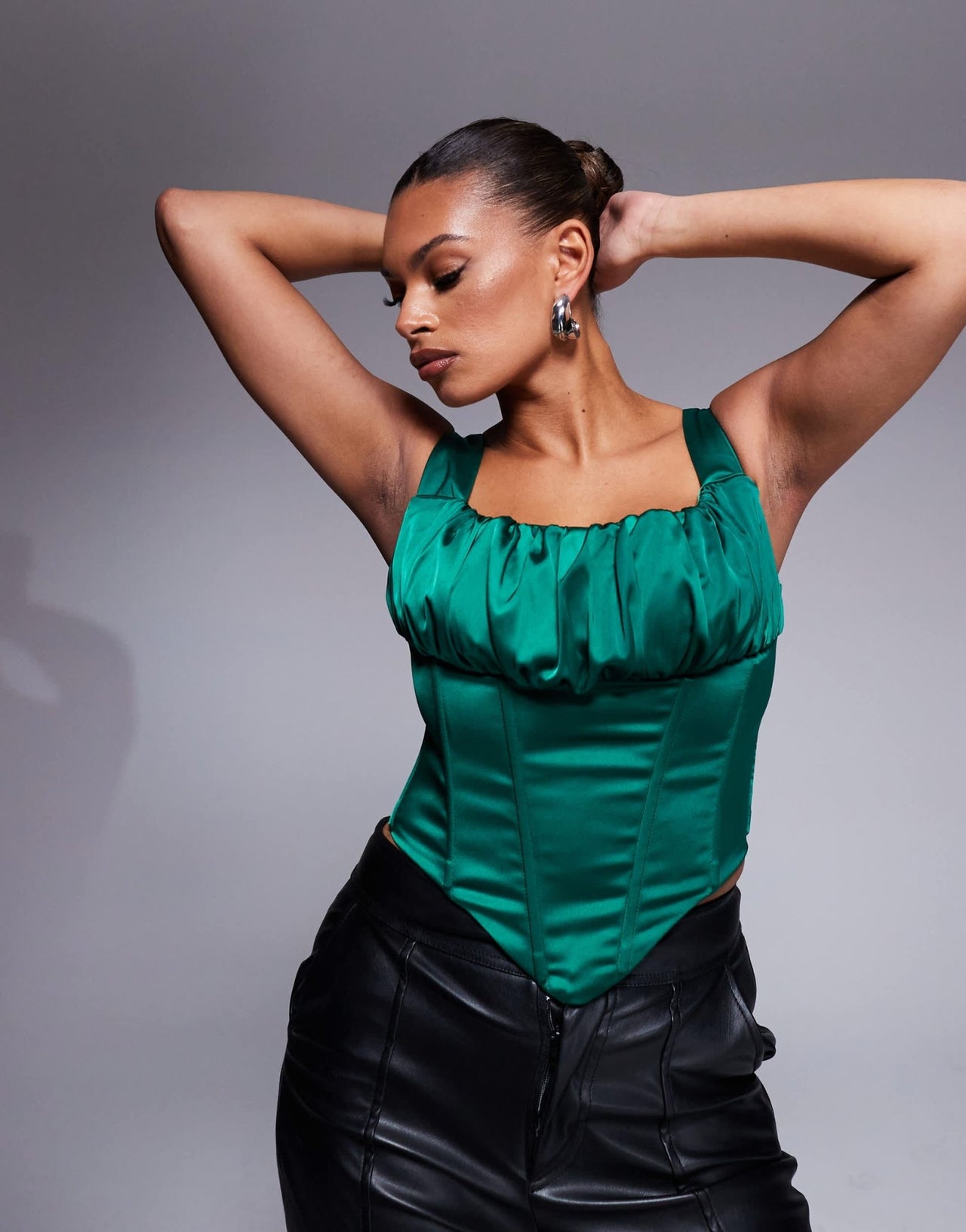 Taideux fuller bust Alyssa satin corset top with boning in emerald green - ASOS Sample Sale EU Store