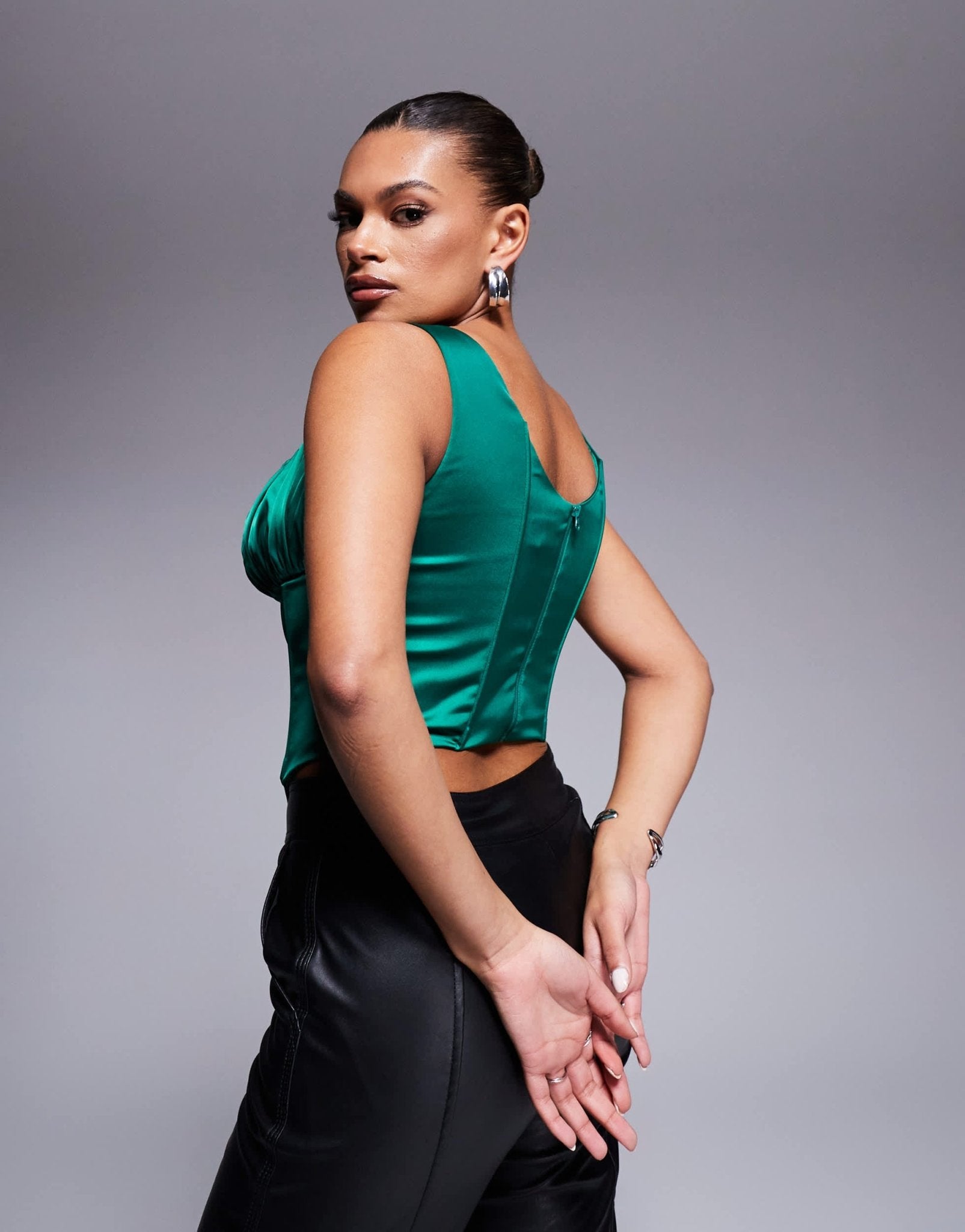 Taideux fuller bust Alyssa satin corset top with boning in emerald green - ASOS Sample Sale EU Store