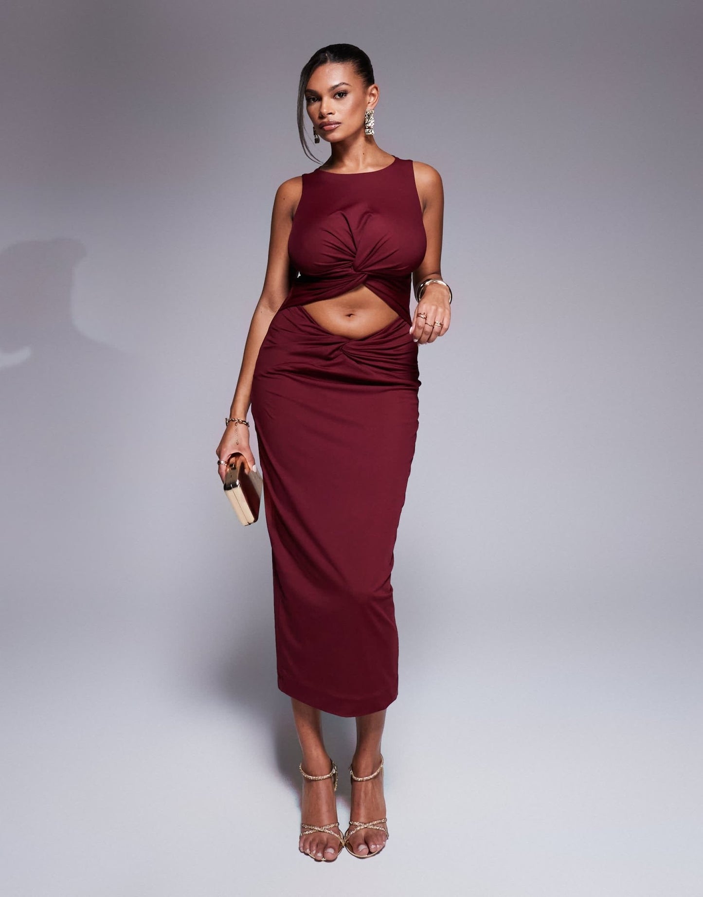 Taideux fuller bust Nikki jersey cut out midaxi dress with twist detail in deep red - ASOS Sample Sale EU Store