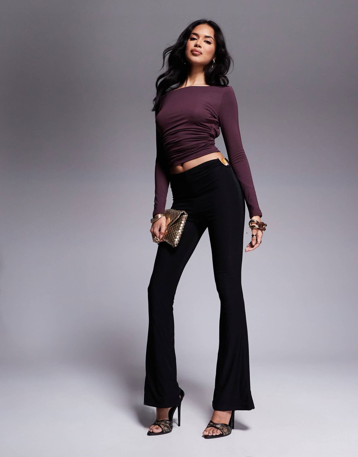 TALA 365 ruched long sleeve open back top in wine - BURGUNDY - ASOS Sample Sale EU Store