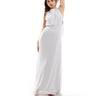 TFNC Bridesmaid chiffon cowl back maxi dress in silver