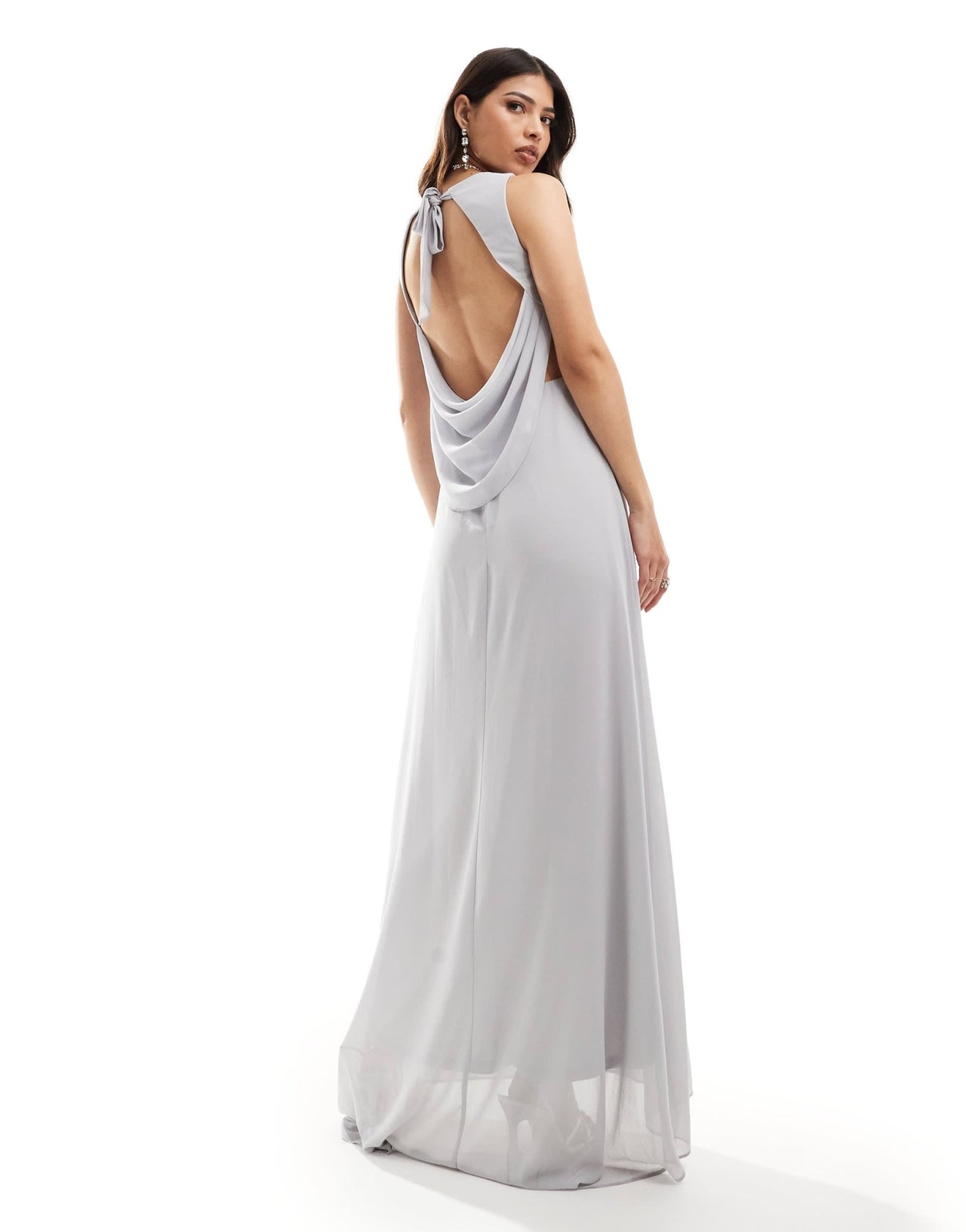 TFNC Bridesmaid chiffon cowl back maxi dress in silver - ASOS Sample Sale EU Store