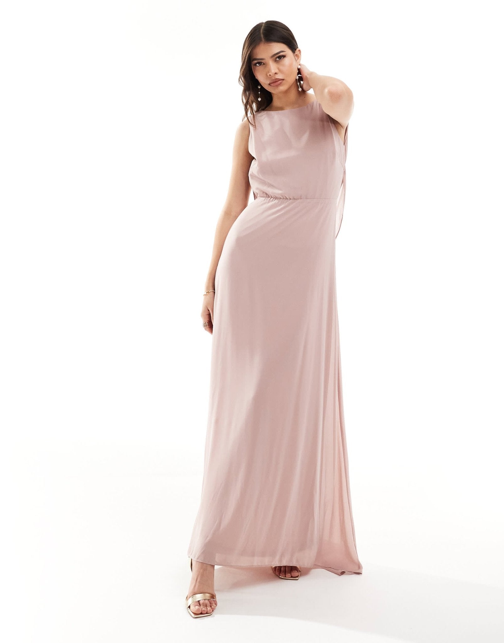 TFNC Bridesmaid chiffon cowl back maxi dress in soft pink - ASOS Sample Sale EU Store