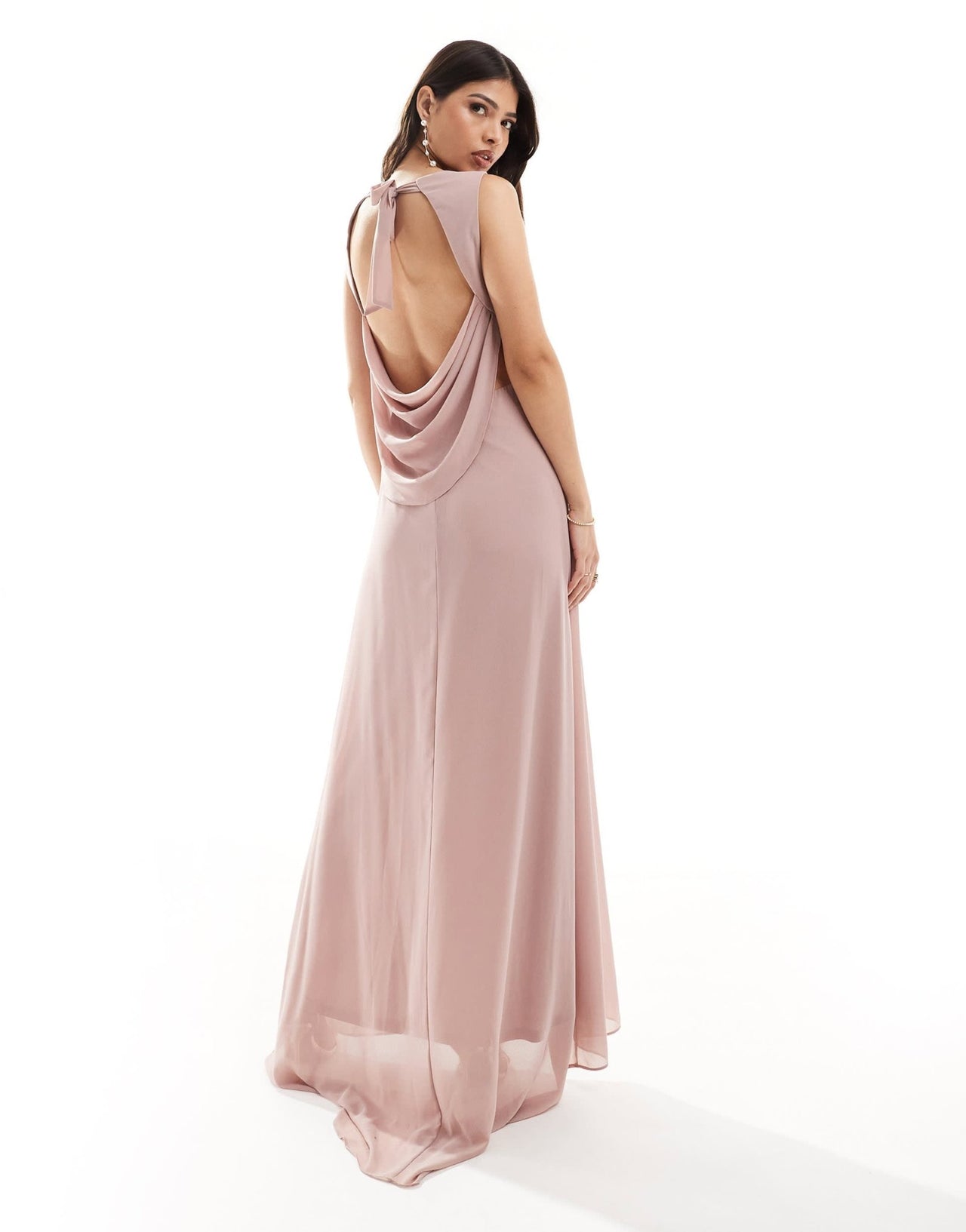 TFNC Bridesmaid chiffon cowl back maxi dress in soft pink - ASOS Sample Sale EU Store