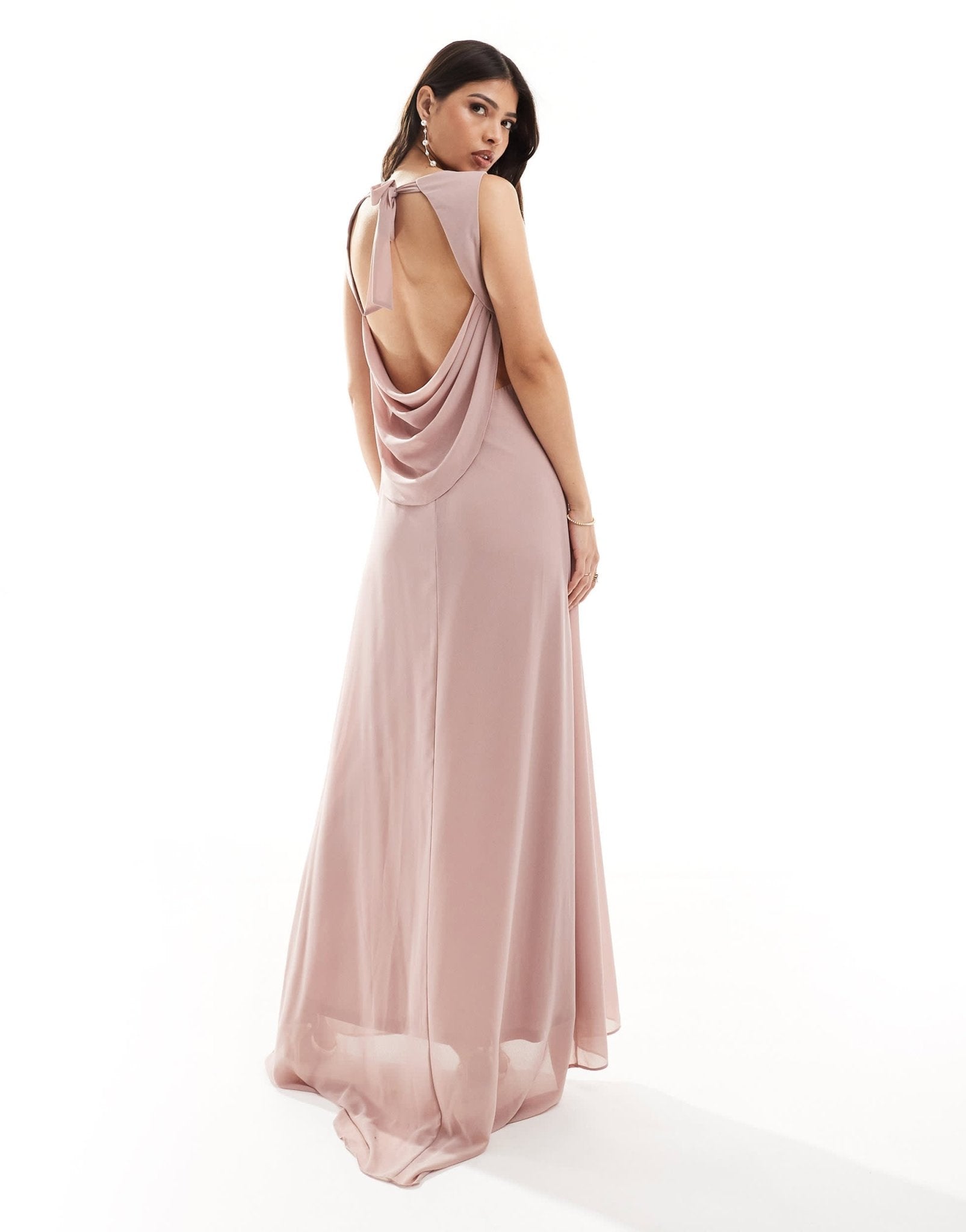 TFNC Bridesmaid chiffon cowl back maxi dress in soft pink - ASOS Sample Sale EU Store