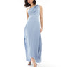 TFNC Bridesmaid one shoulder satin maxi dress with wrap skirt in dusty blue