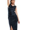 TFNC Bridesmaid satin cowl neck maxi with twist detail dress in navy