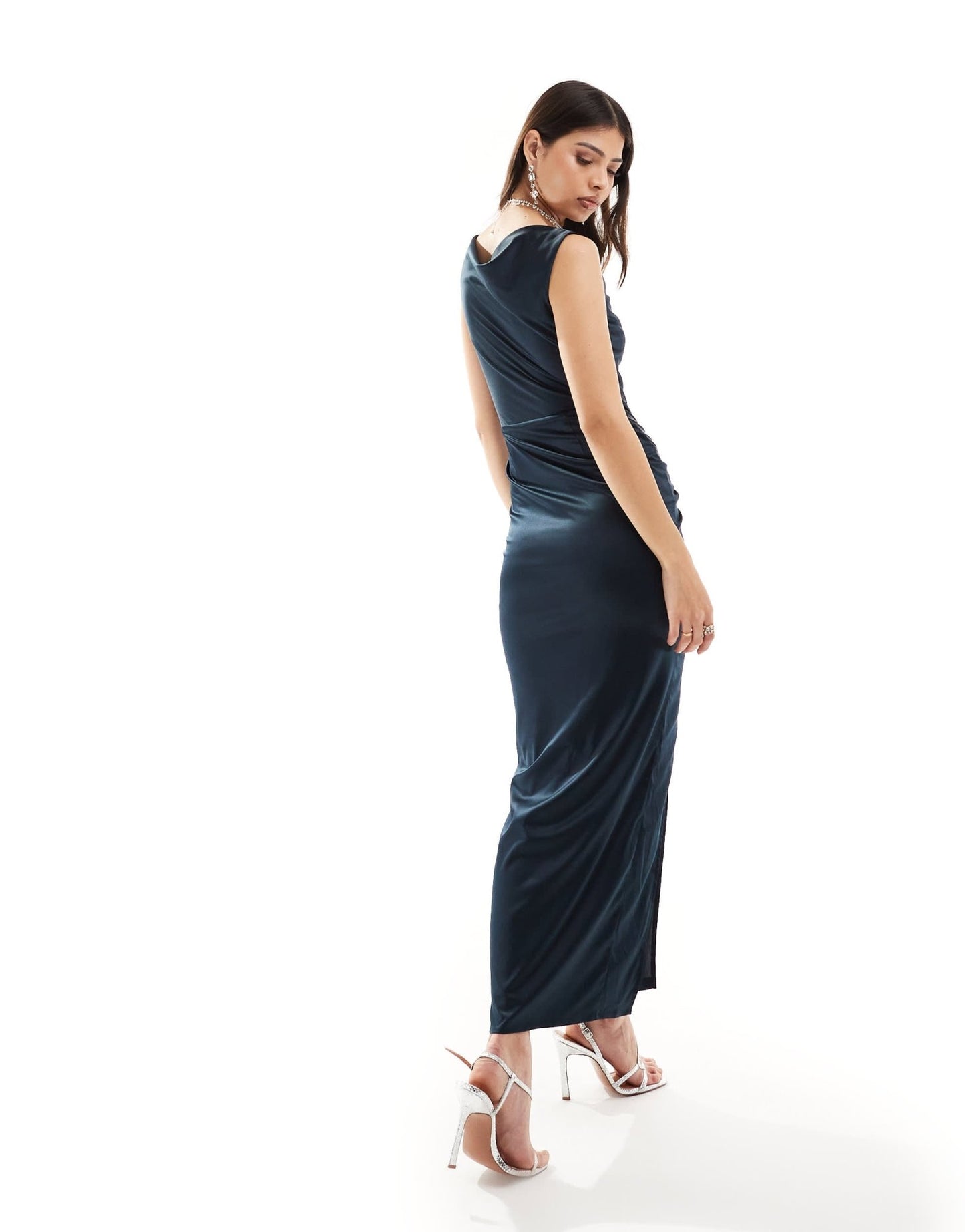 TFNC Bridesmaid satin cowl neck maxi with twist detail dress in navy - ASOS Sample Sale EU Store
