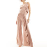 TFNC Bridesmaid satin one shoulder jumpsuit with frill detail in rose brown