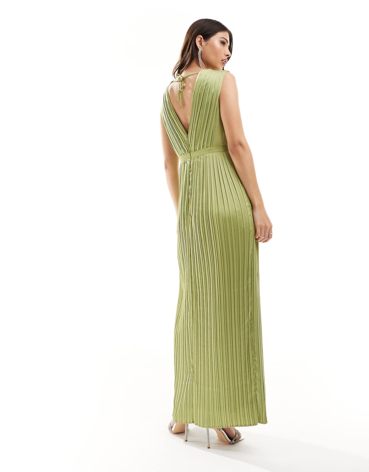 TFNC Bridesmaid satin pleated maxi dress in olive - ASOS Sample Sale EU Store