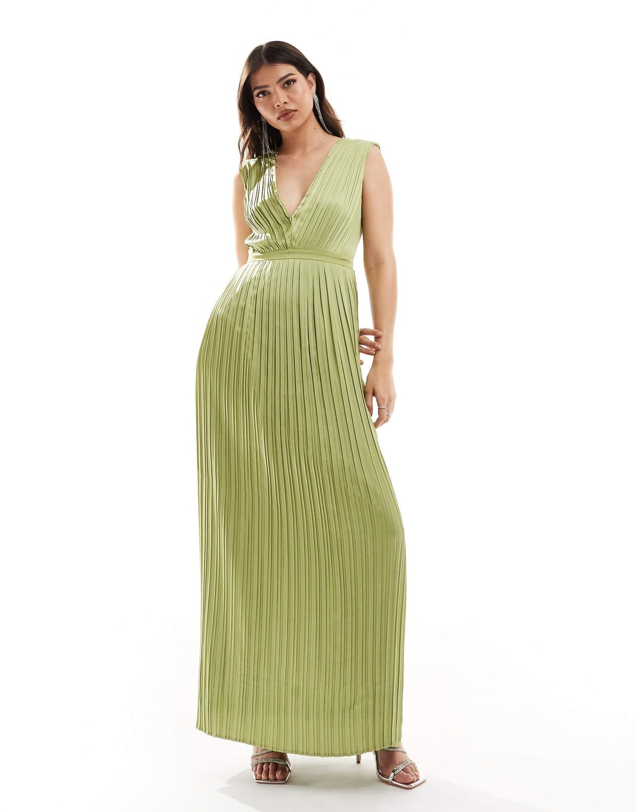 TFNC Bridesmaid satin pleated maxi dress in olive - ASOS Sample Sale EU Store