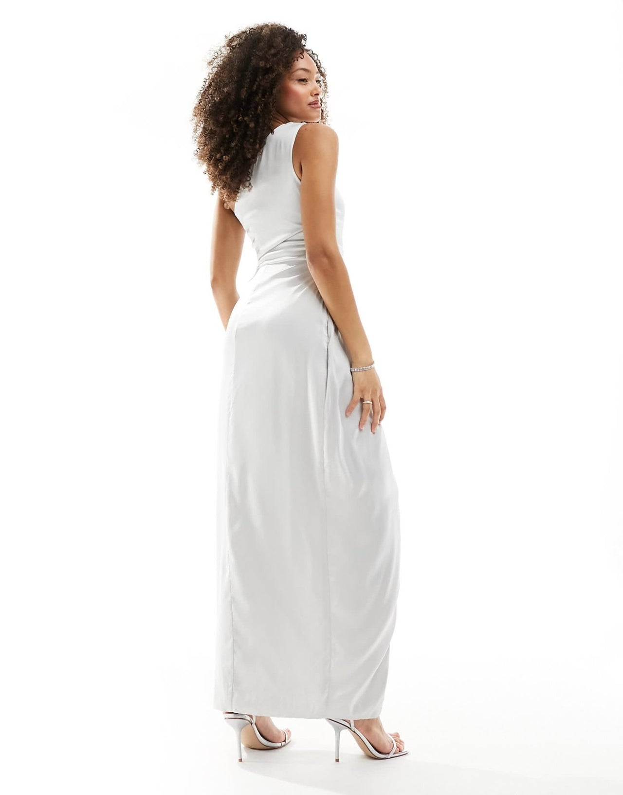 TFNC Bridesmaids one shoulder maxi dress with pleated detail in silver - ASOS Sample Sale EU Store