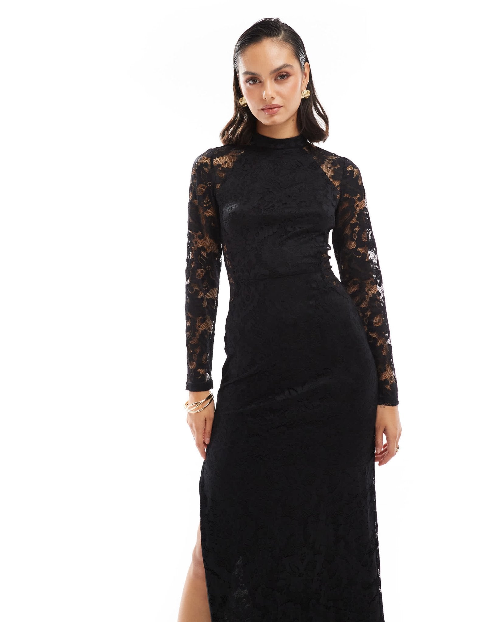 TFNC long sleeve lace maxi dress in black - ASOS Sample Sale EU Store