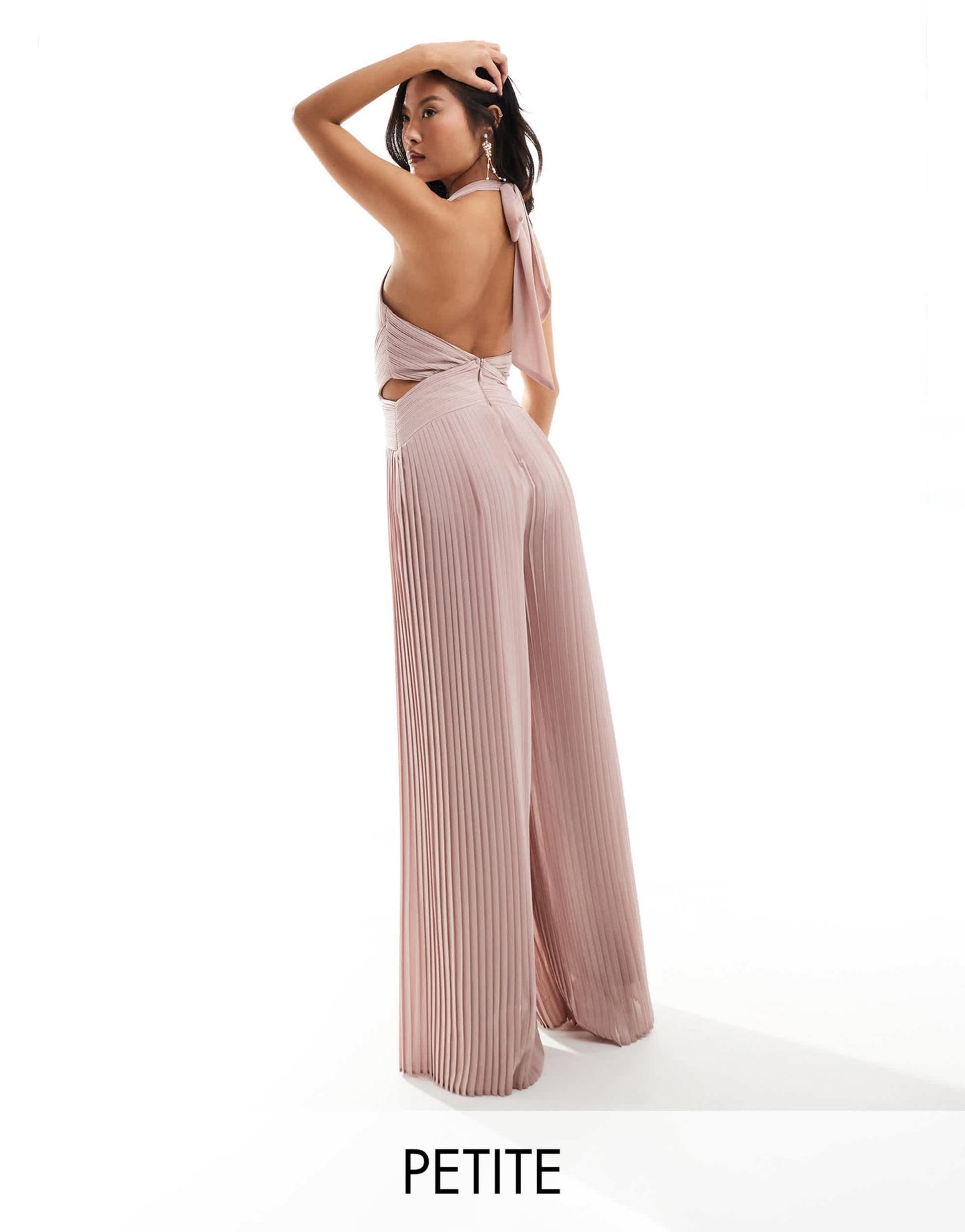 TFNC Petite Bridesmaid chiffon halter neck wide leg jumpsuit in soft pink - ASOS Sample Sale EU Store
