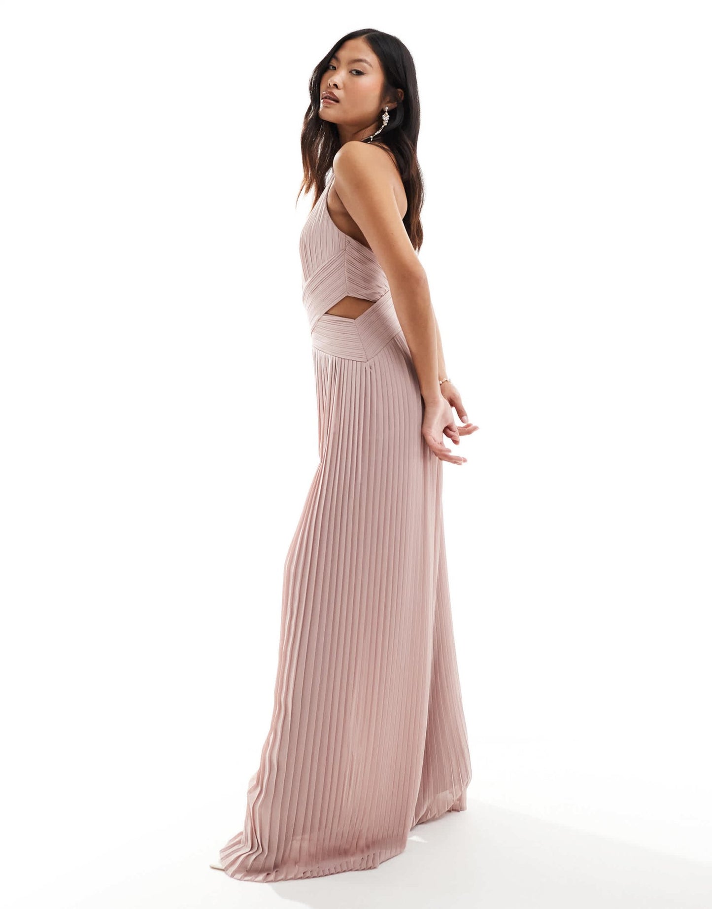 TFNC Petite Bridesmaid chiffon halter neck wide leg jumpsuit in soft pink - ASOS Sample Sale EU Store
