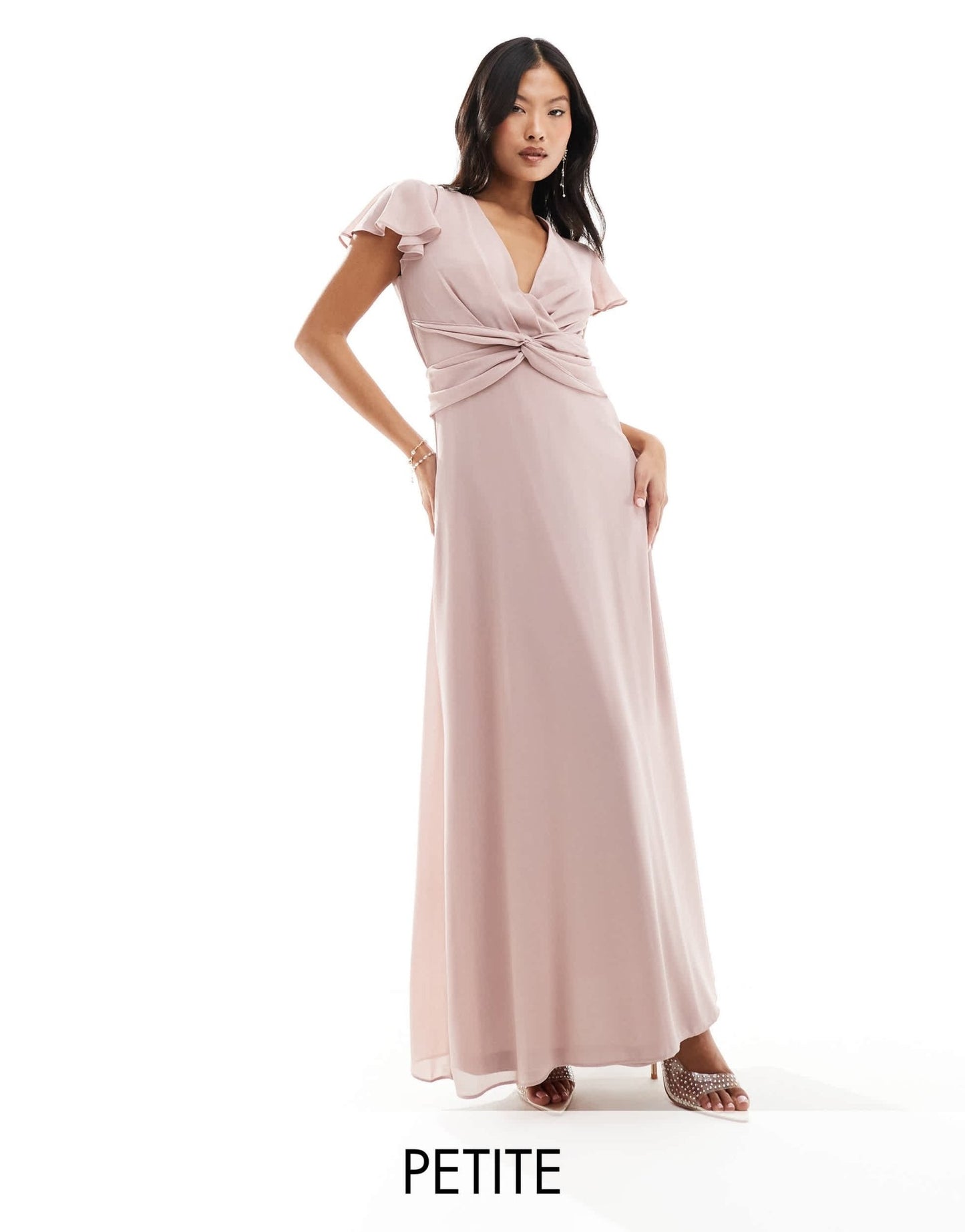 TFNC Petite Bridesmaid wrap front maxi dress in soft pink - ASOS Sample Sale EU Store