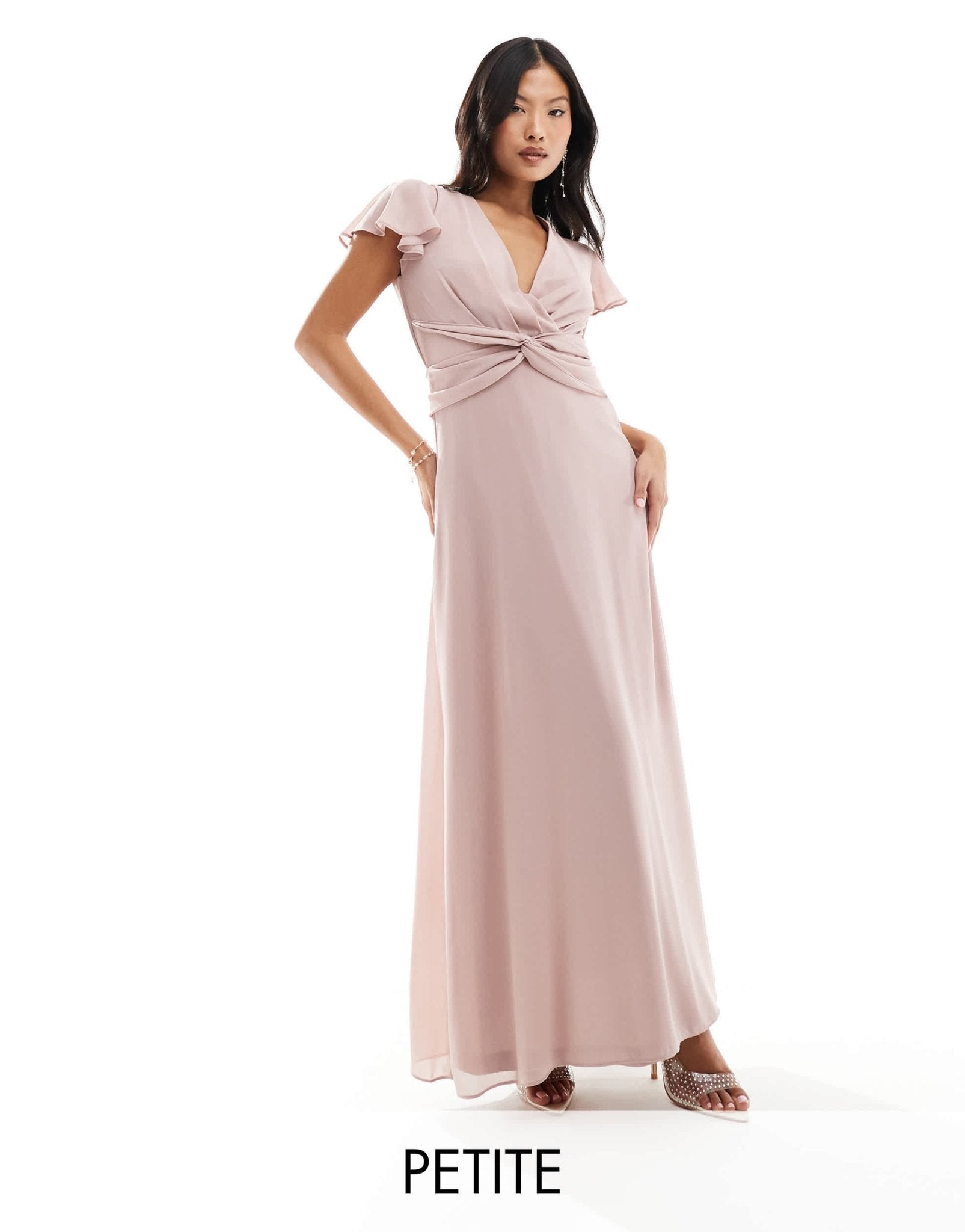TFNC Petite Bridesmaid wrap front maxi dress in soft pink - ASOS Sample Sale EU Store