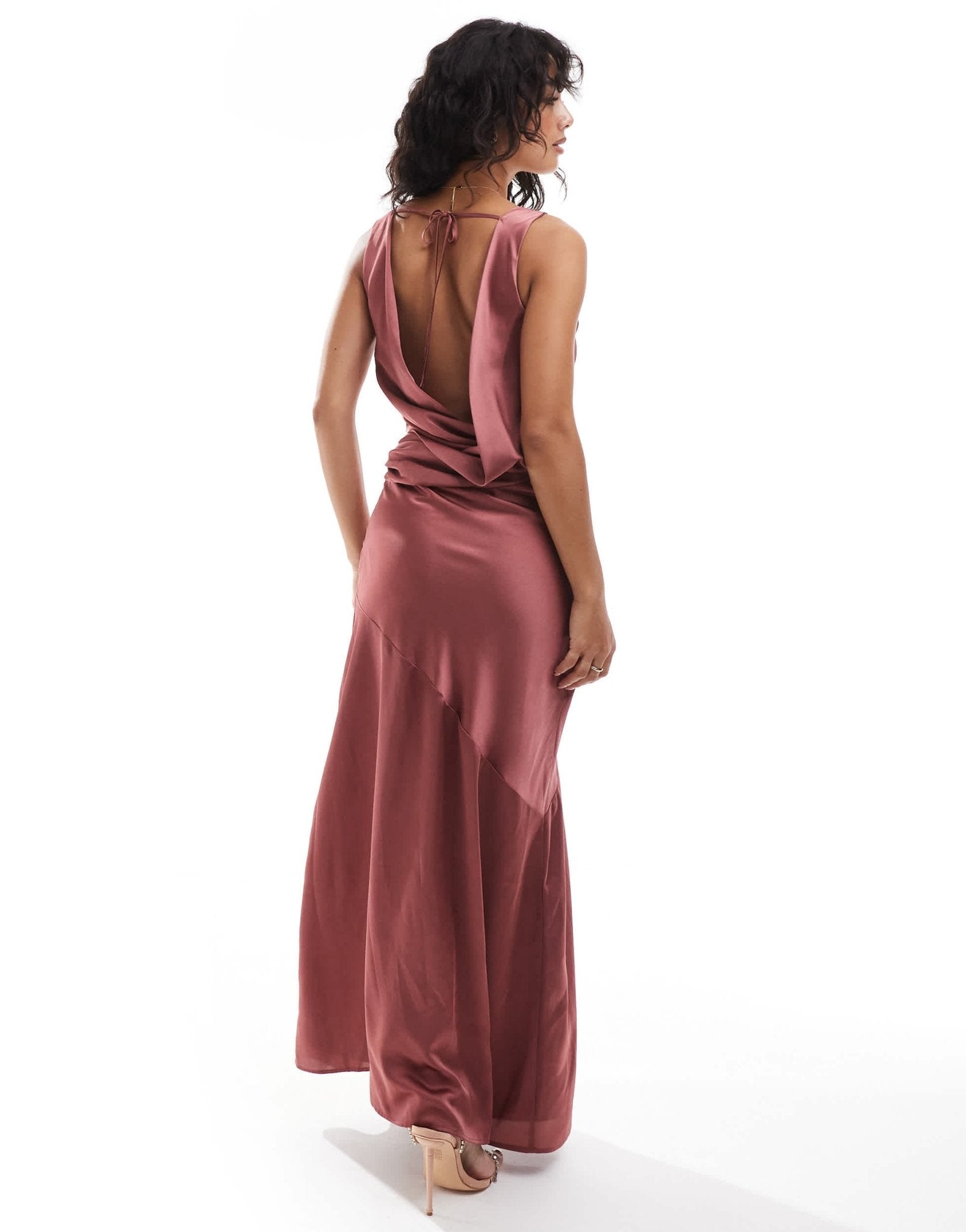 TFNC satin cowl back maxi dress in mulberry - ASOS Sample Sale EU Store