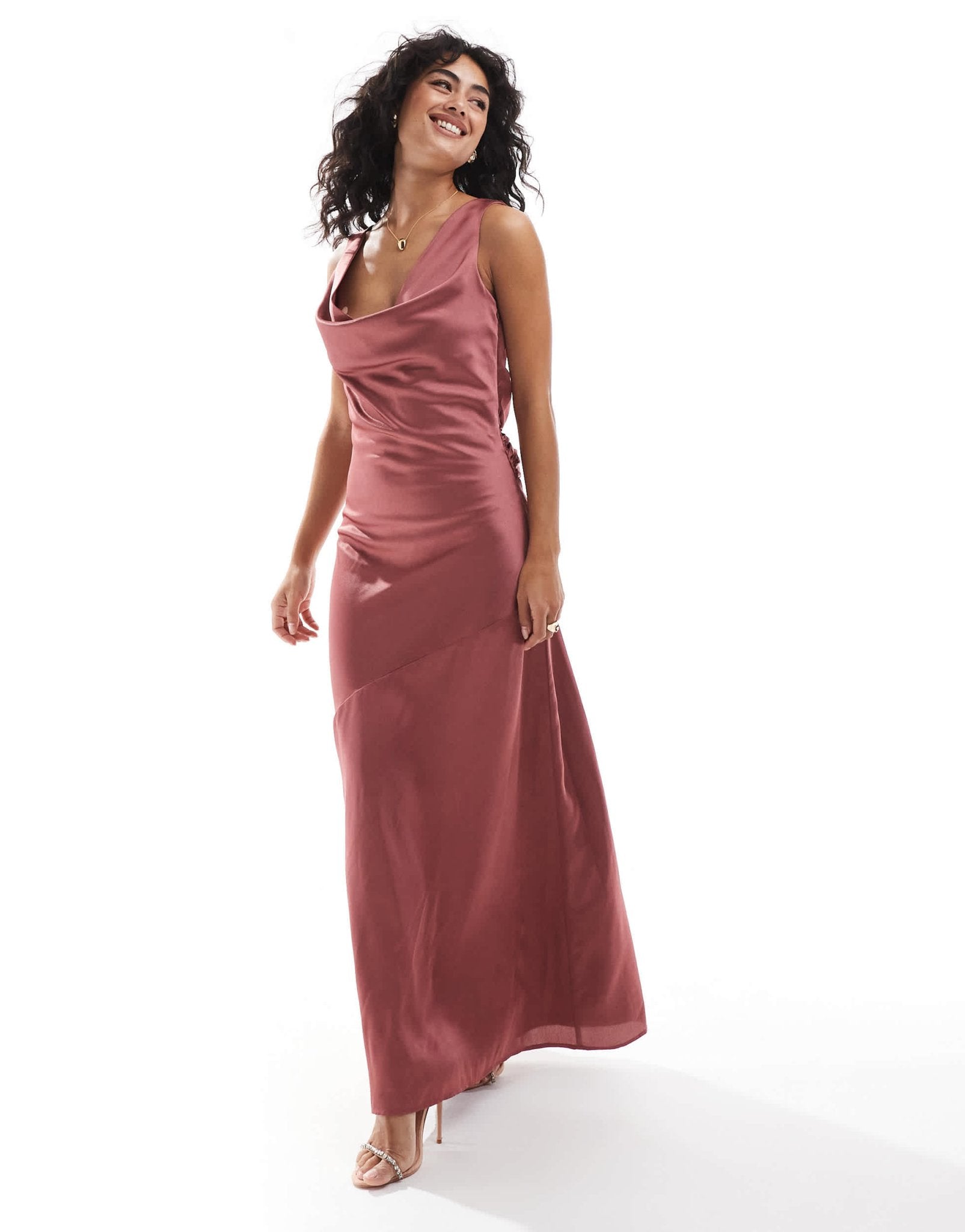 TFNC satin cowl back maxi dress in mulberry - ASOS Sample Sale EU Store
