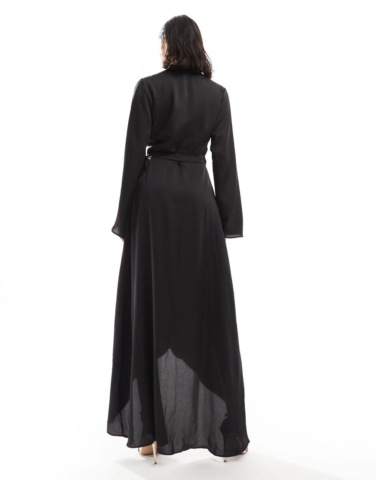 TFNC satin long sleeve wrap maxi dress in black - ASOS Sample Sale EU Store