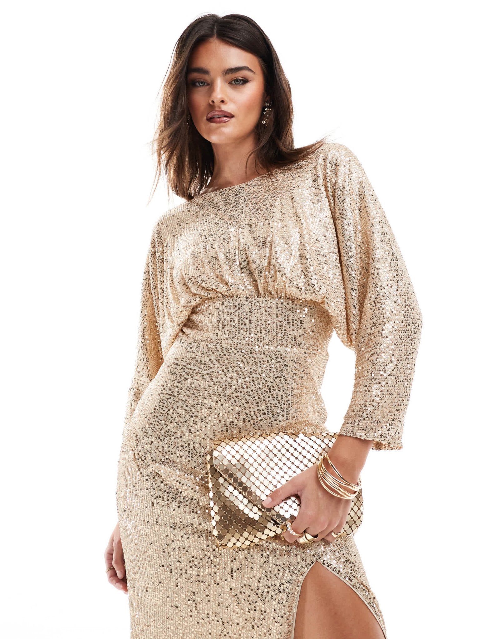 TFNC sequin kimono top maxi dress in gold - ASOS Sample Sale EU Store