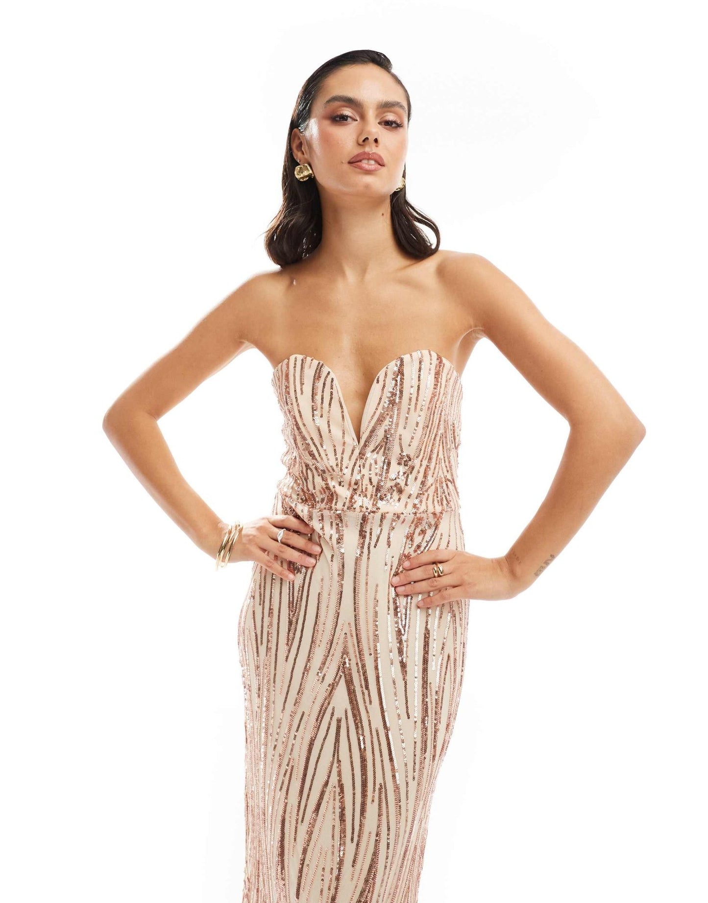 TFNC sequin strapless maxi dress in gold - ASOS Sample Sale EU Store