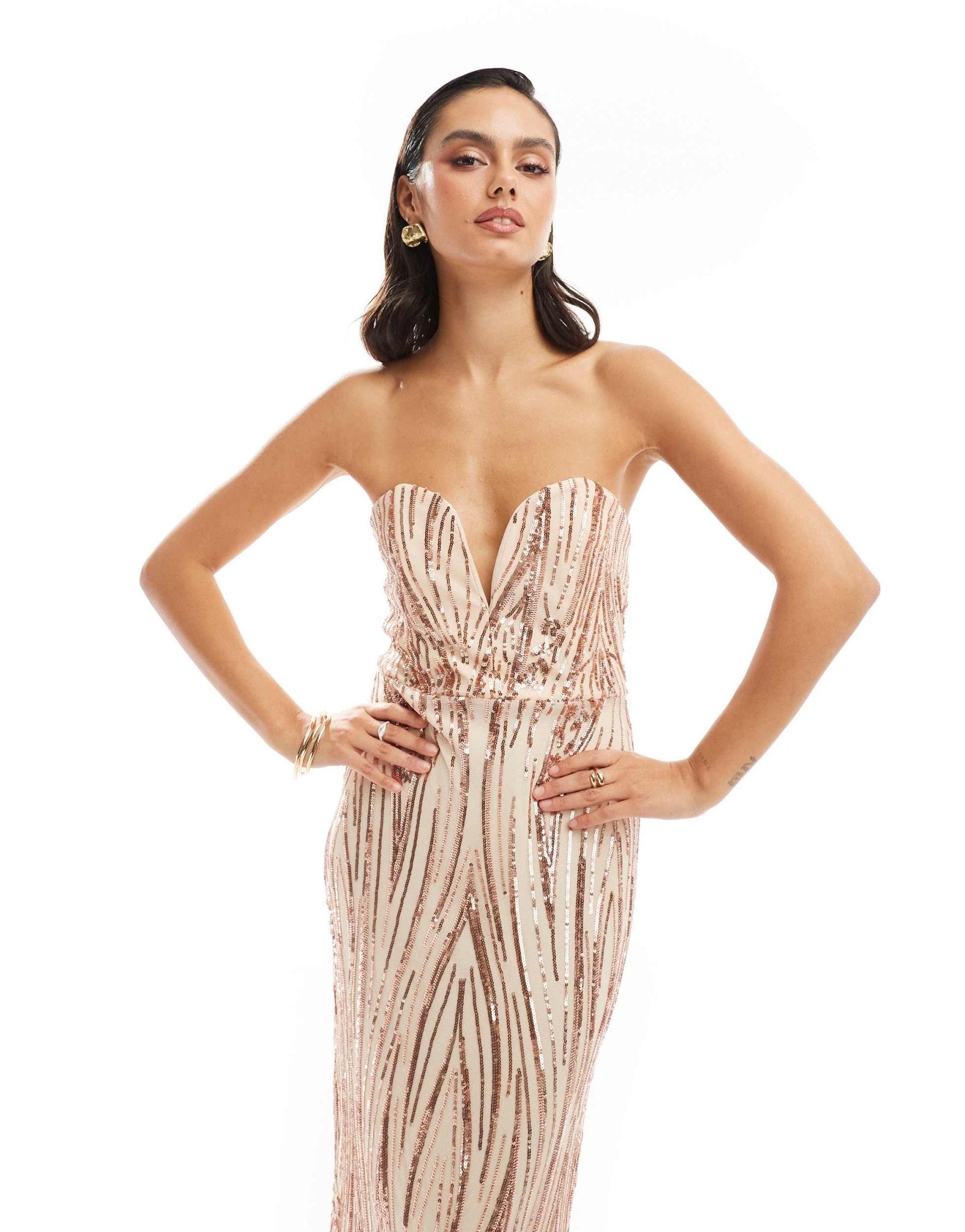 TFNC sequin strapless maxi dress in gold - ASOS Sample Sale EU Store