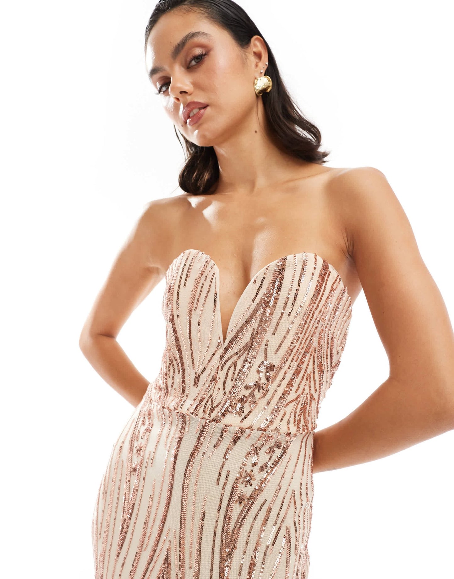 TFNC sequin strapless maxi dress in gold - ASOS Sample Sale EU Store