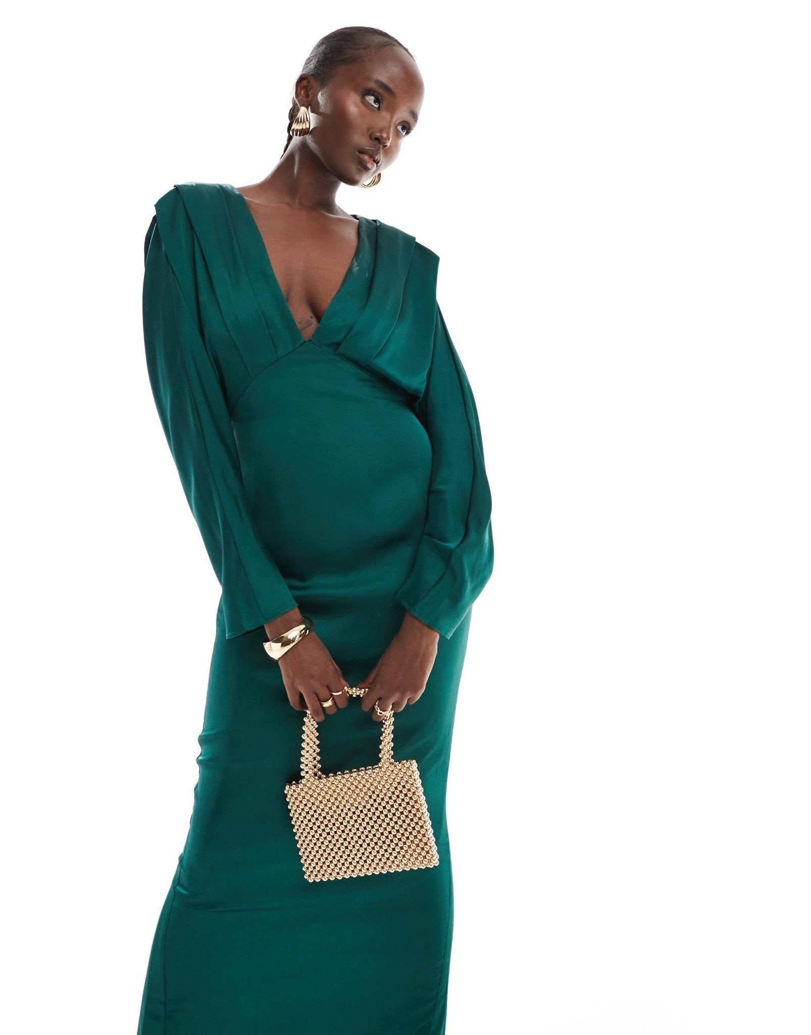 TFNC Tall satin kimono top maxi dress in emerald green - ASOS Sample Sale EU Store