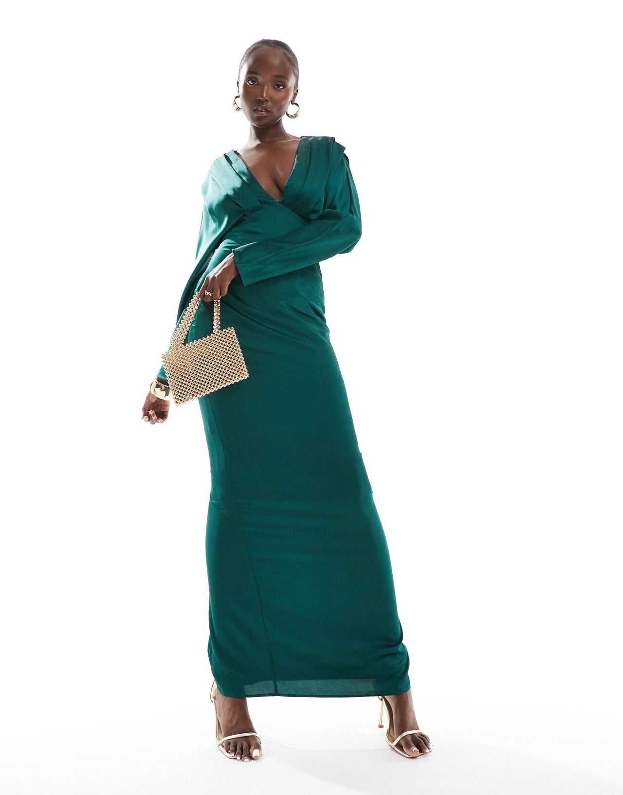 TFNC Tall satin kimono top maxi dress in emerald green - ASOS Sample Sale EU Store