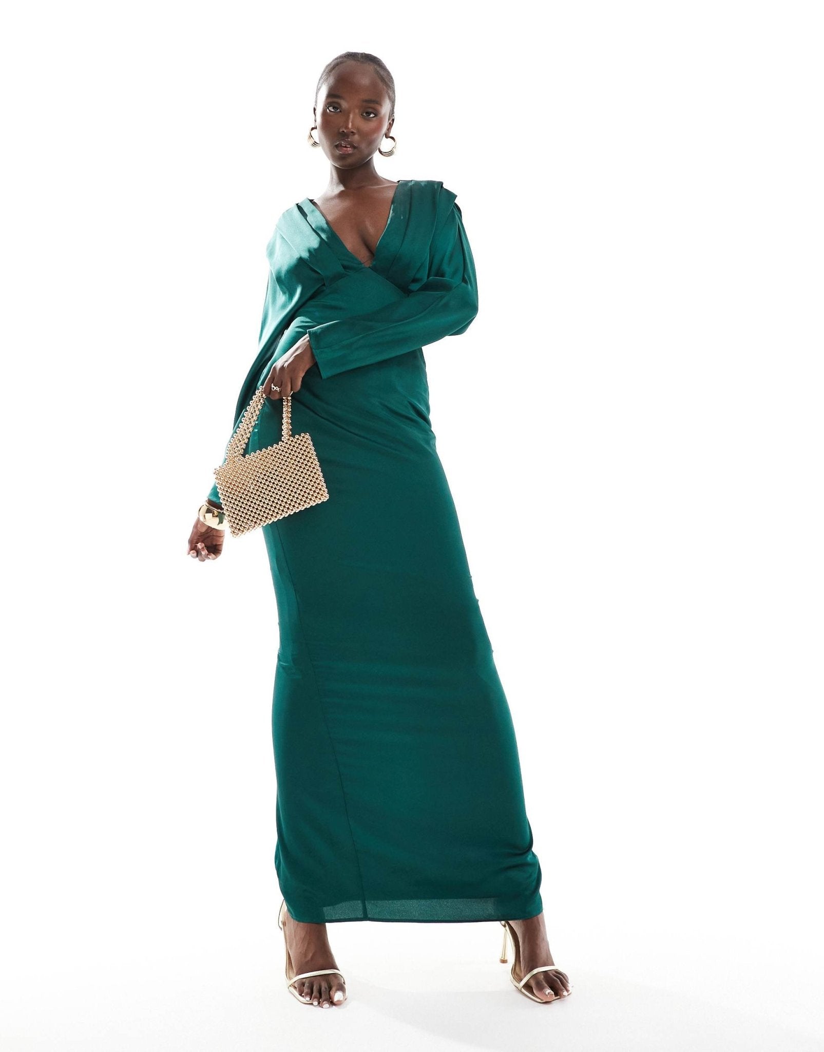 TFNC Tall satin kimono top maxi dress in emerald green - ASOS Sample Sale EU Store
