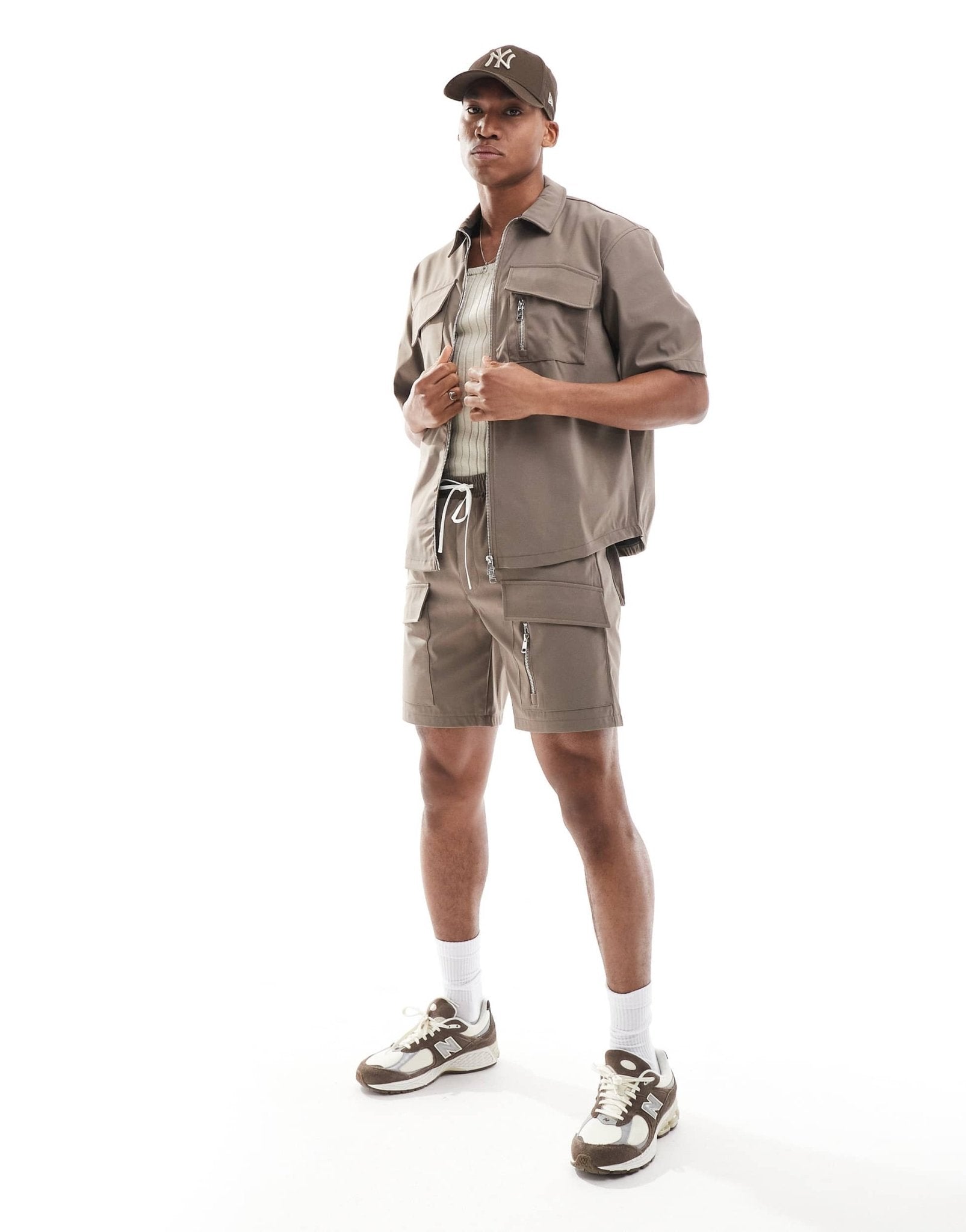 The Couture Club co - ord nylon zip through utility shirt in brown - ASOS Sample Sale EU Store