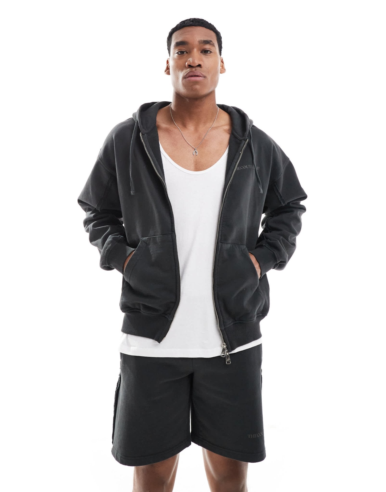 The Couture Club co - ord raw seam zip through hoodie in charcoal - ASOS Sample Sale EU Store