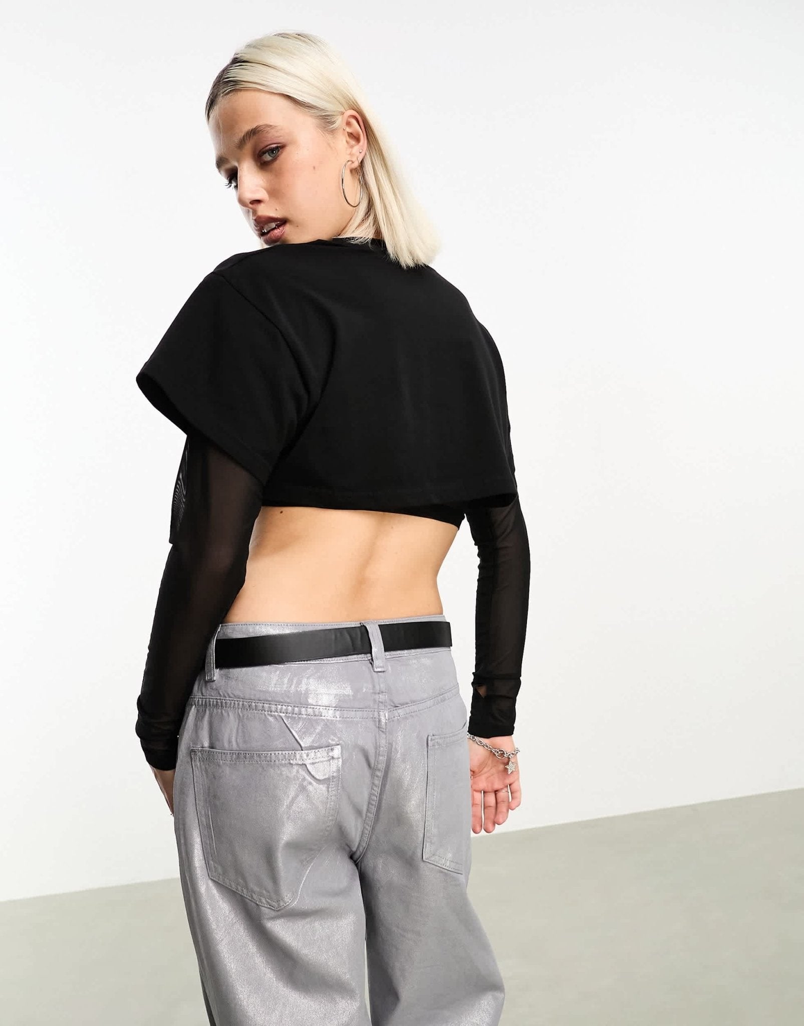The Couture Club mesh layered crop t-shirt in black - ASOS Sample Sale EU Store
