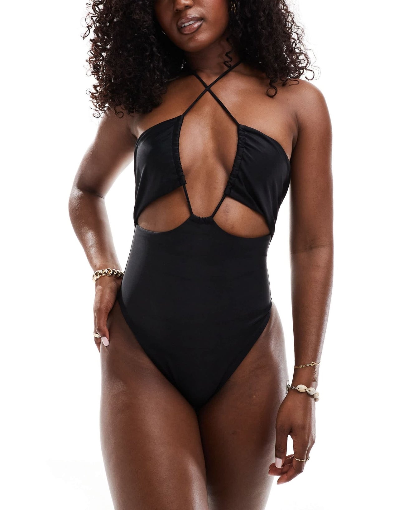 The Frolic bay cut out cross front swimsuit in black - ASOS Sample Sale EU Store