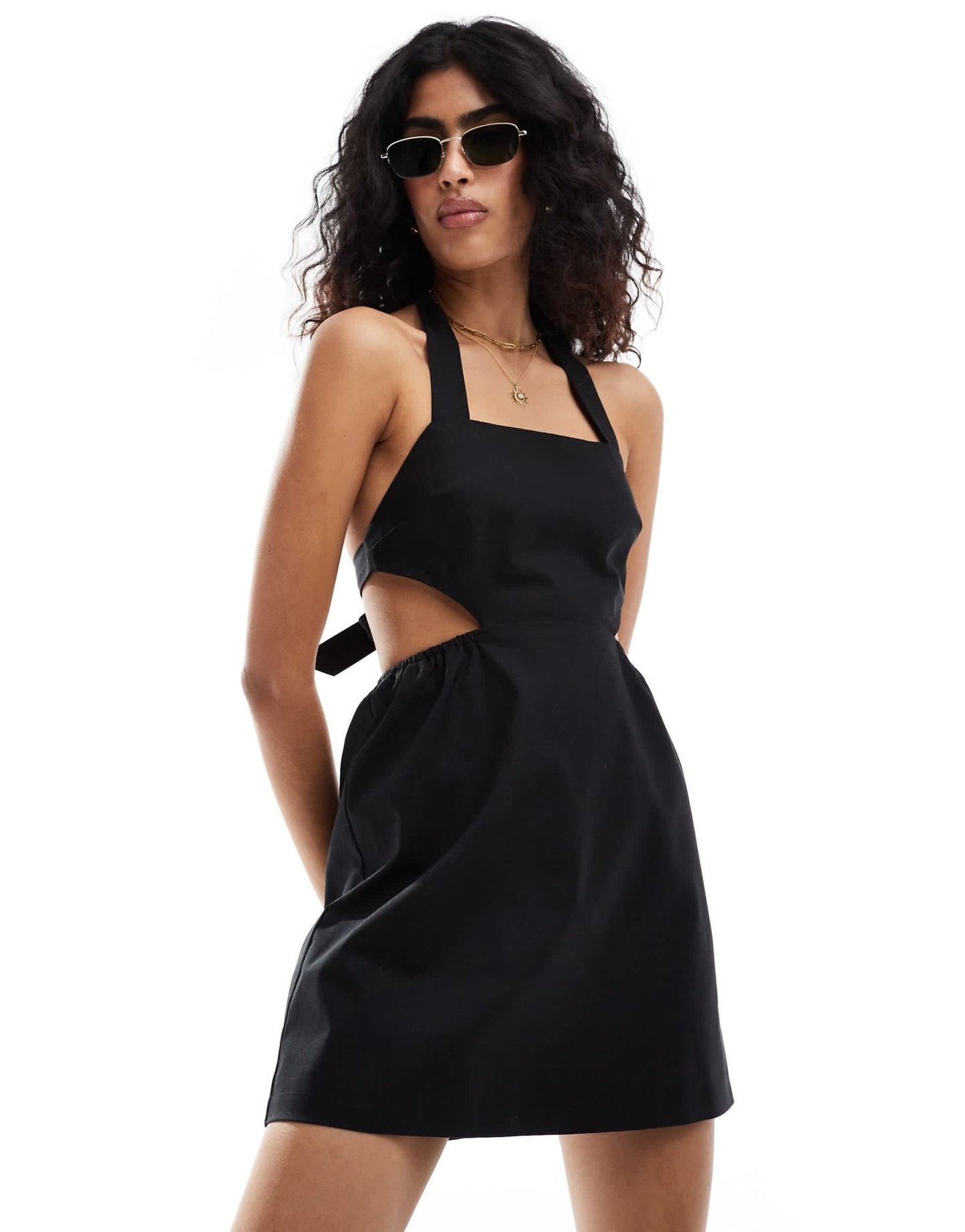 The Frolic birdie cross tie detail open back mini beach dress in black - ASOS Sample Sale EU Store