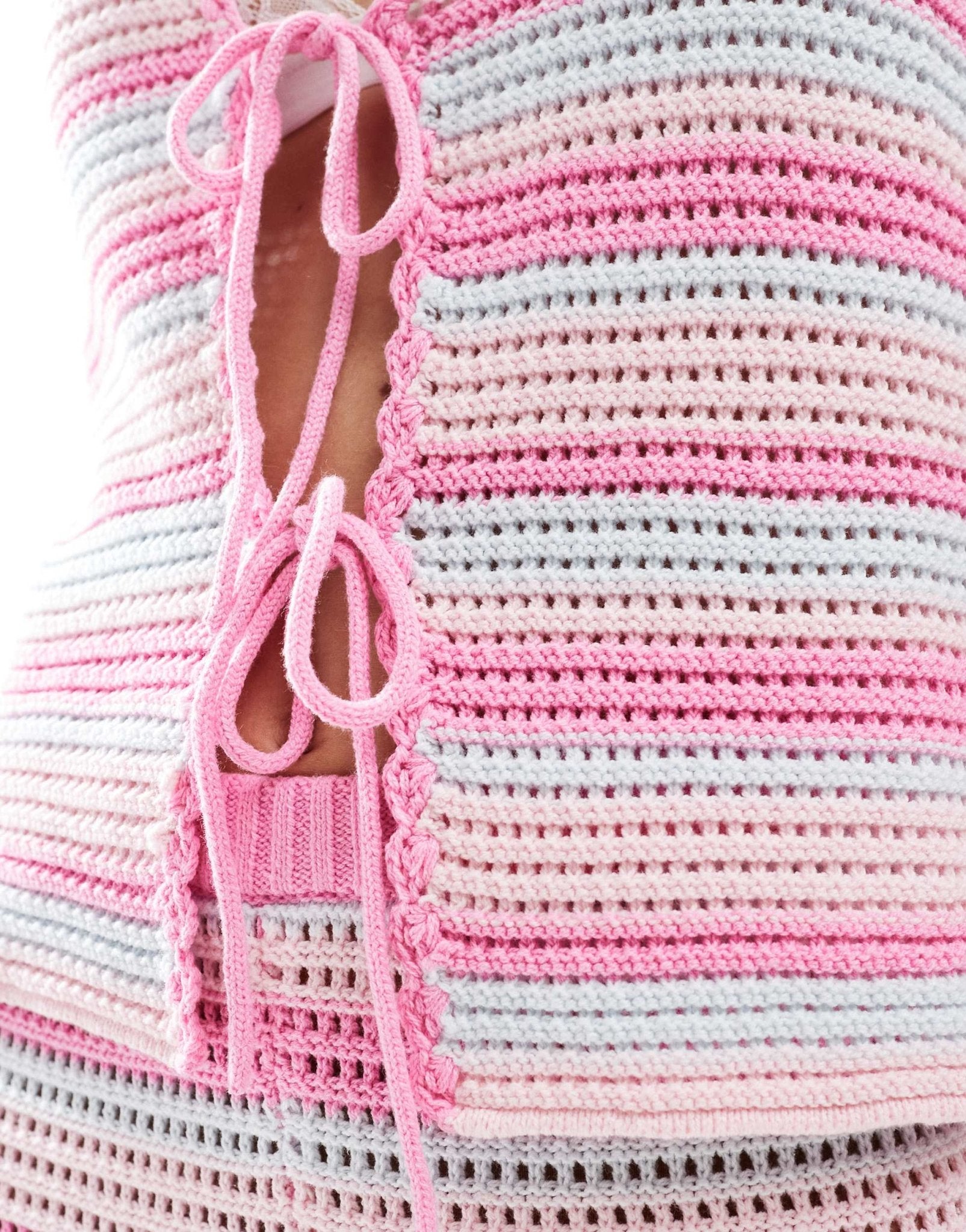 The Frolic exclusive beach crochet stripe waistcoat co - ord in pink and blue - ASOS Sample Sale EU Store