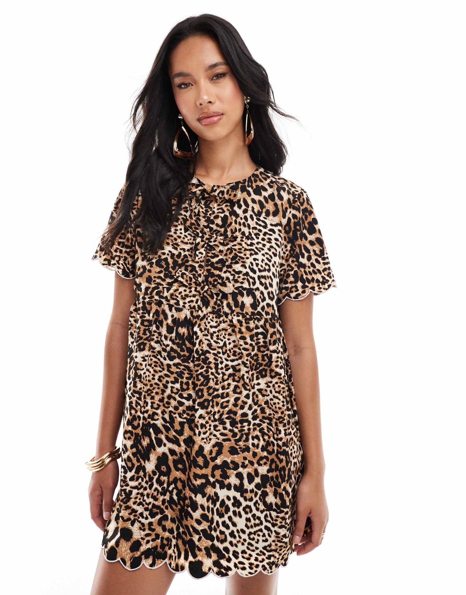The Frolic exclusive bow detail scallop trim mini dress in leopard - ASOS Sample Sale EU Store