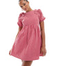 The Frolic exclusive bow shoulder puff sleeve tie back mini smock dress in red gingham