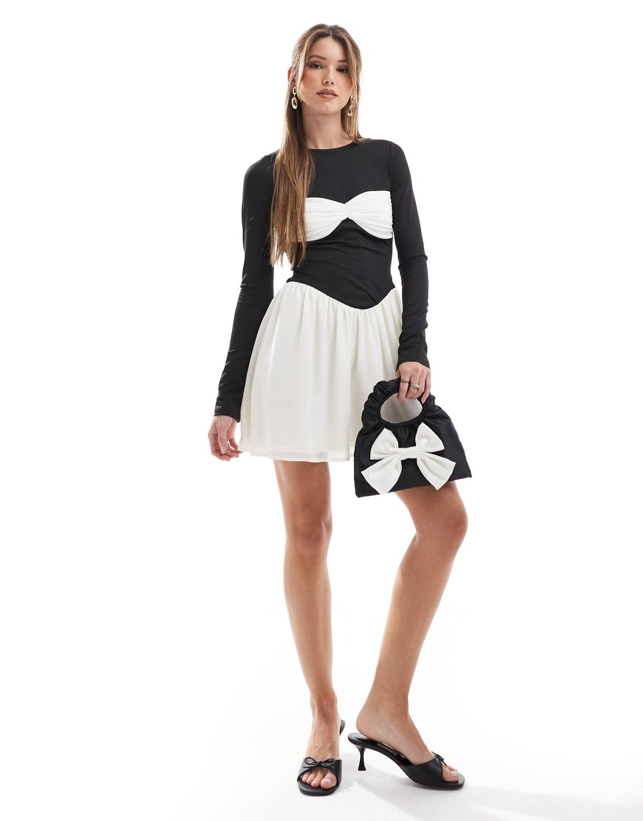 The Frolic exclusive contrast bust detail mini skater dress in black and white - ASOS Sample Sale EU Store