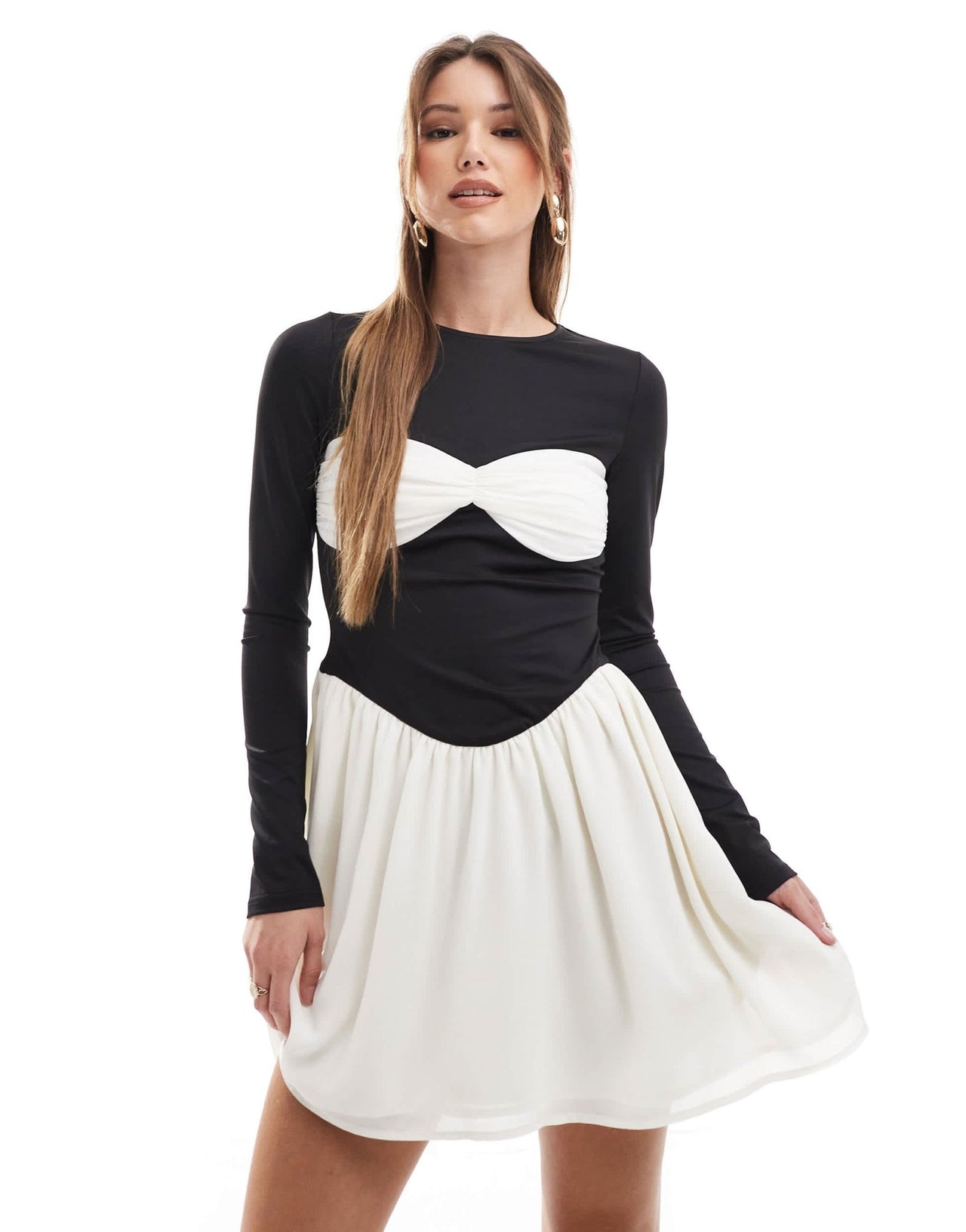 The Frolic exclusive contrast bust detail mini skater dress in black and white - ASOS Sample Sale EU Store