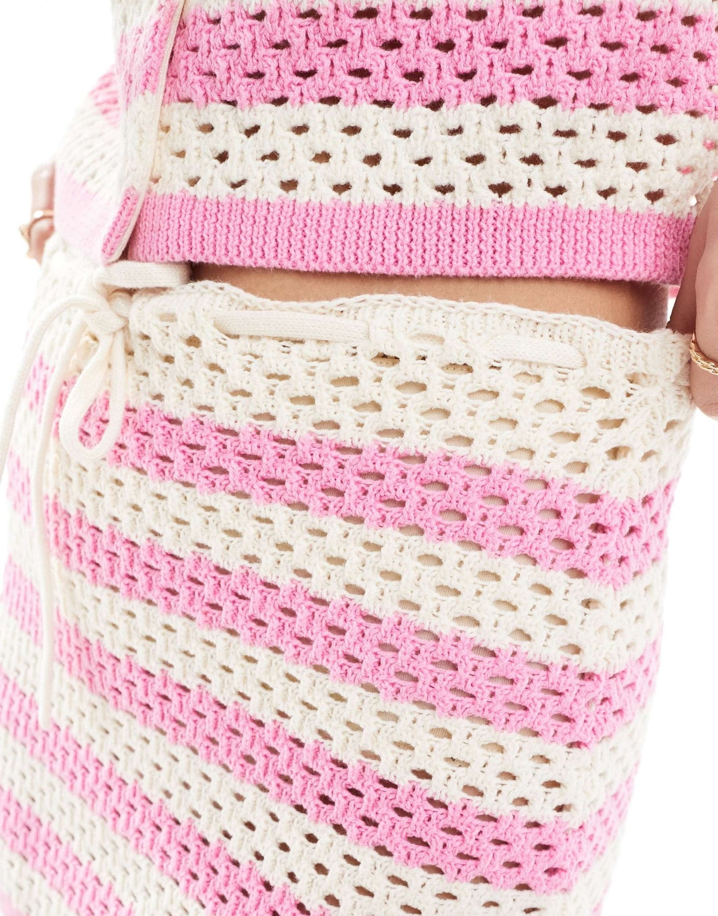 The Frolic exclusive crochet mini beach skirt co - ord in pink and cream stripe - ASOS Sample Sale EU Store