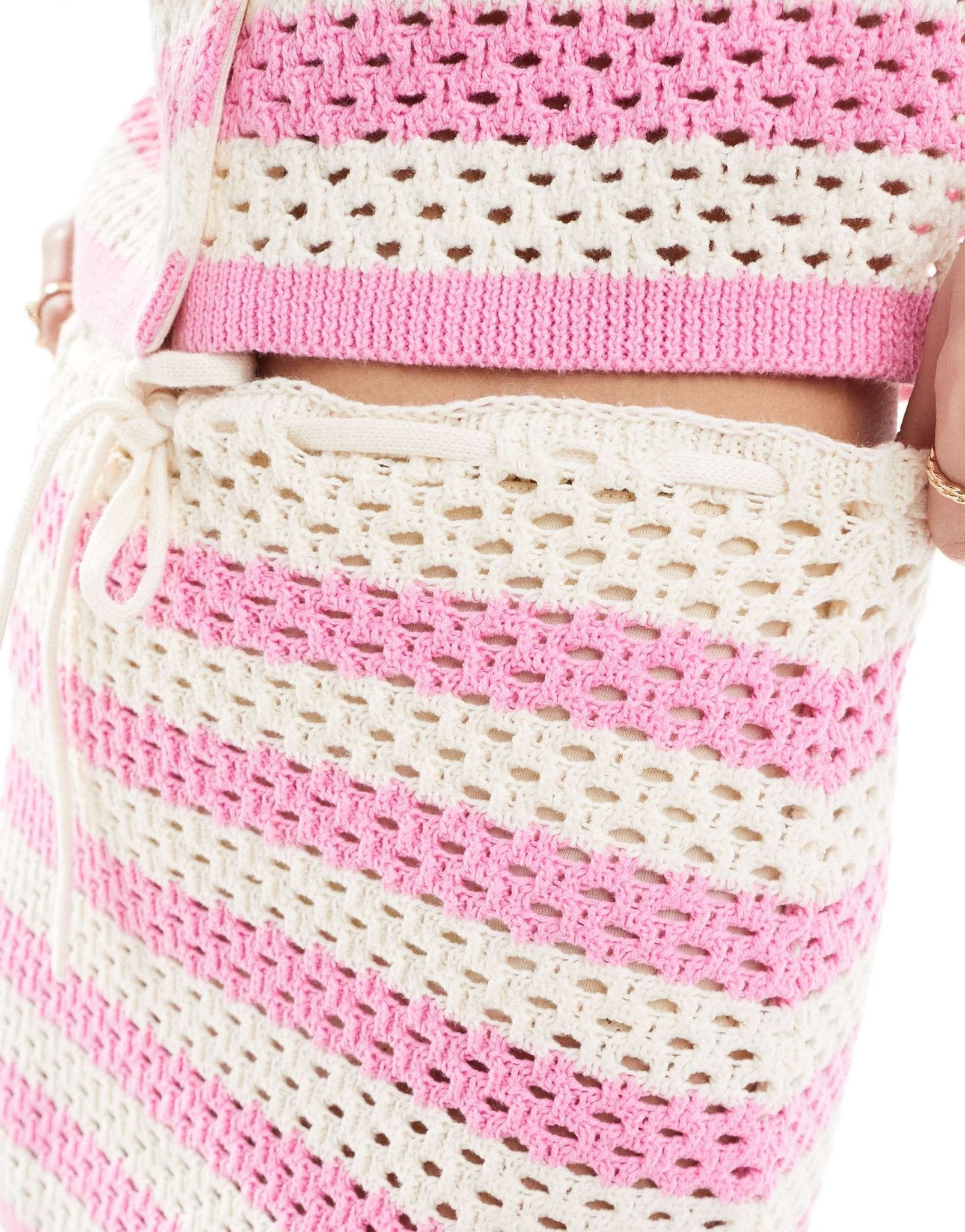 The Frolic exclusive crochet mini beach skirt co - ord in pink and cream stripe - ASOS Sample Sale EU Store