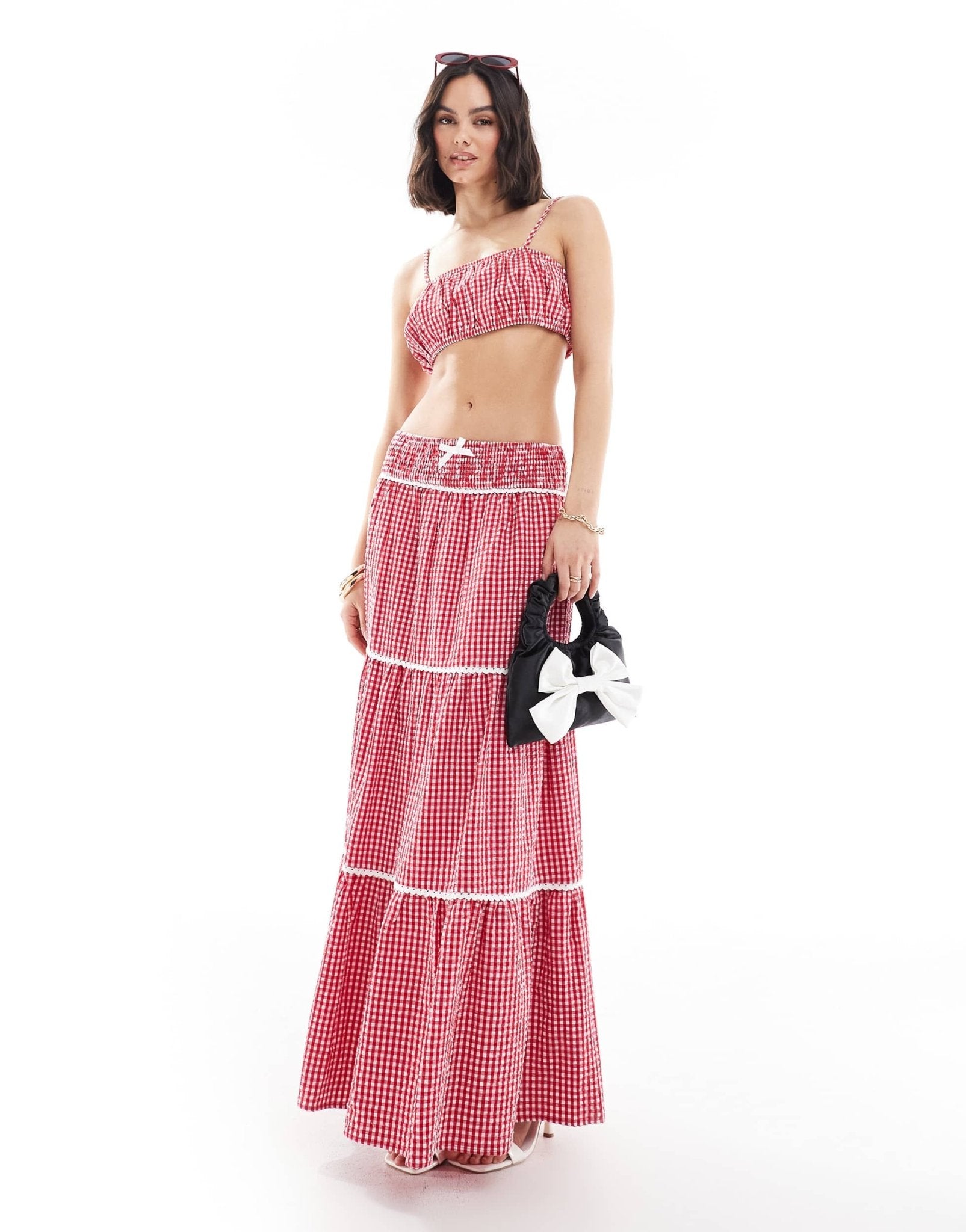 The Frolic exclusive cropped square neck cami bubble top co - ord in red gingham - ASOS Sample Sale EU Store