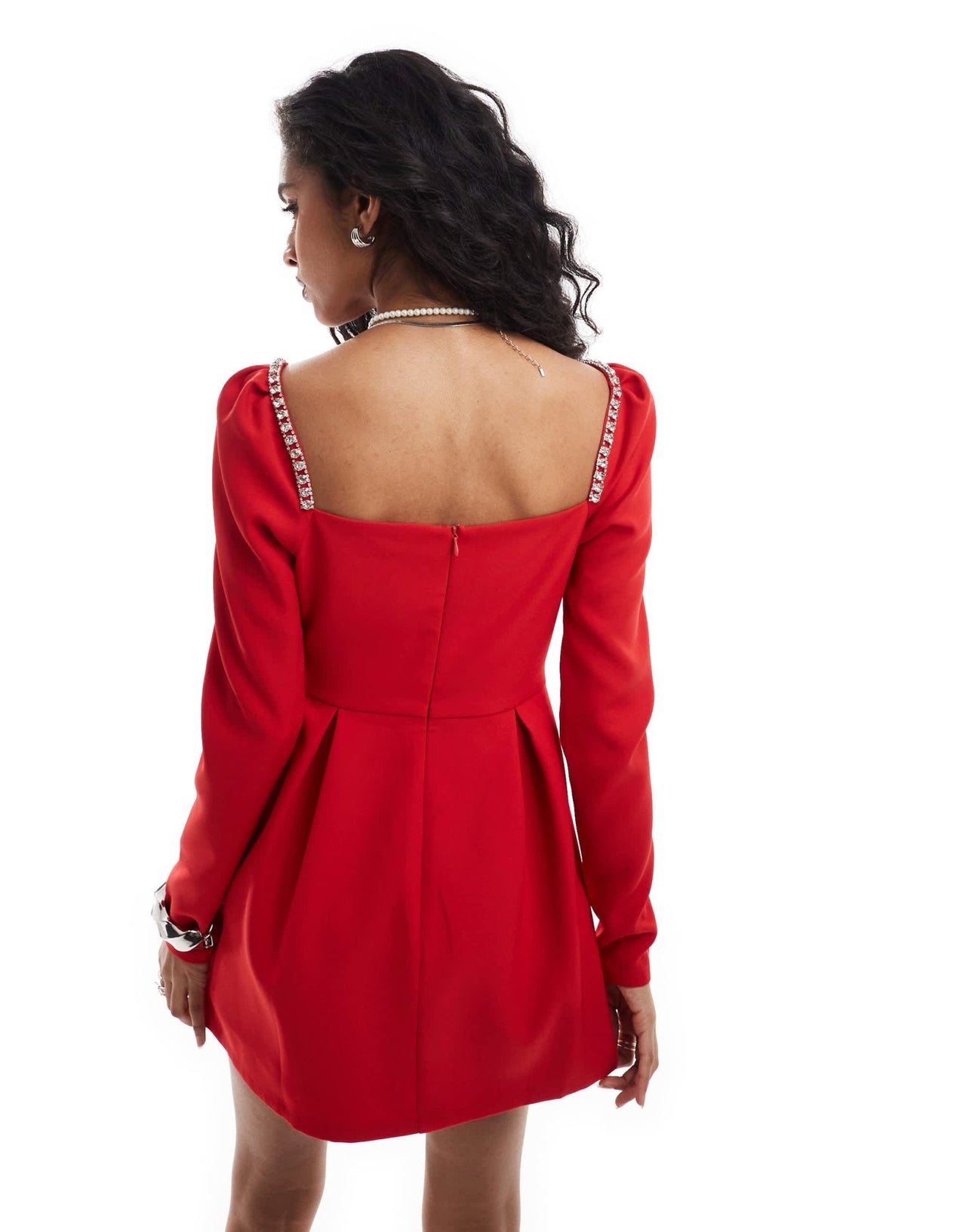 The Frolic exclusive diamante trim sweetheart neckline mini dress in red - ASOS Sample Sale EU Store