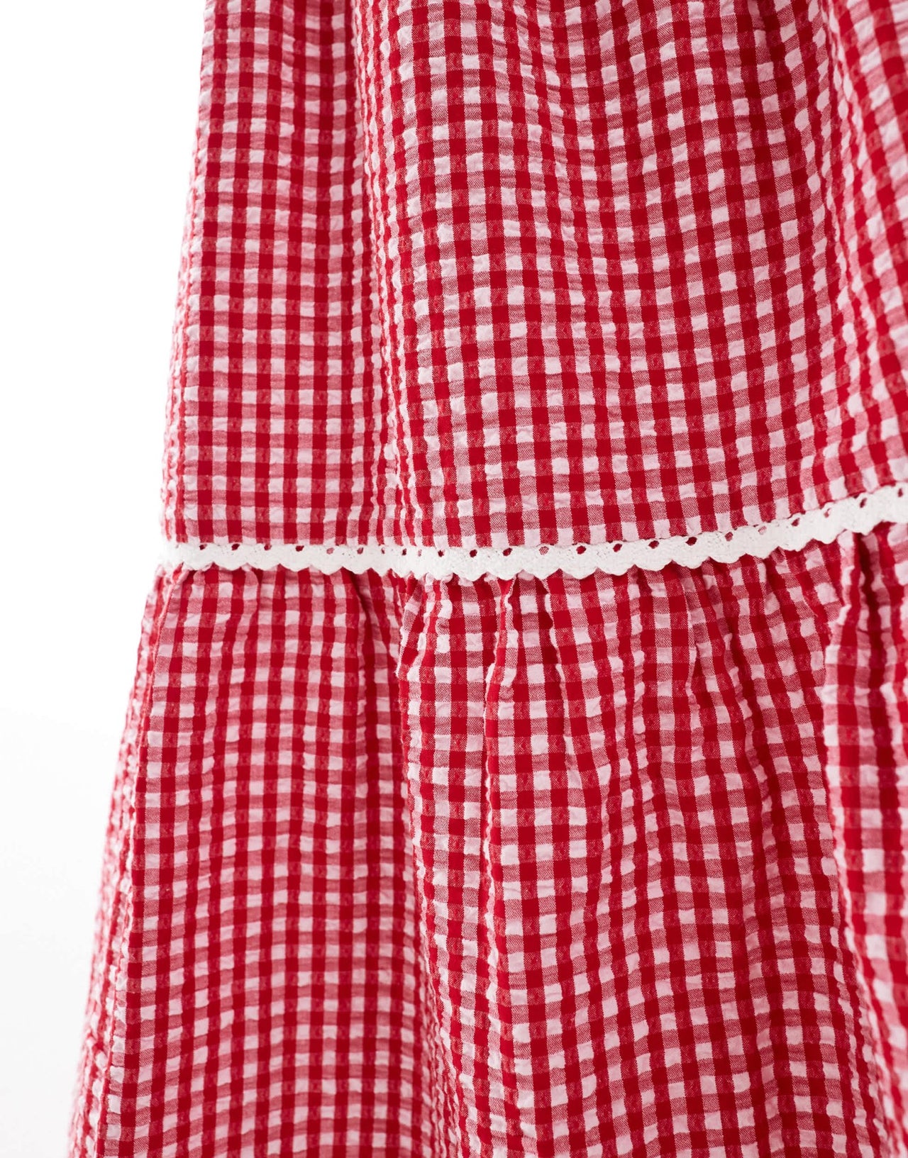 The Frolic exclusive shirred waist tiered lace trim maxi skirt co - ord in red gingham - ASOS Sample Sale EU Store