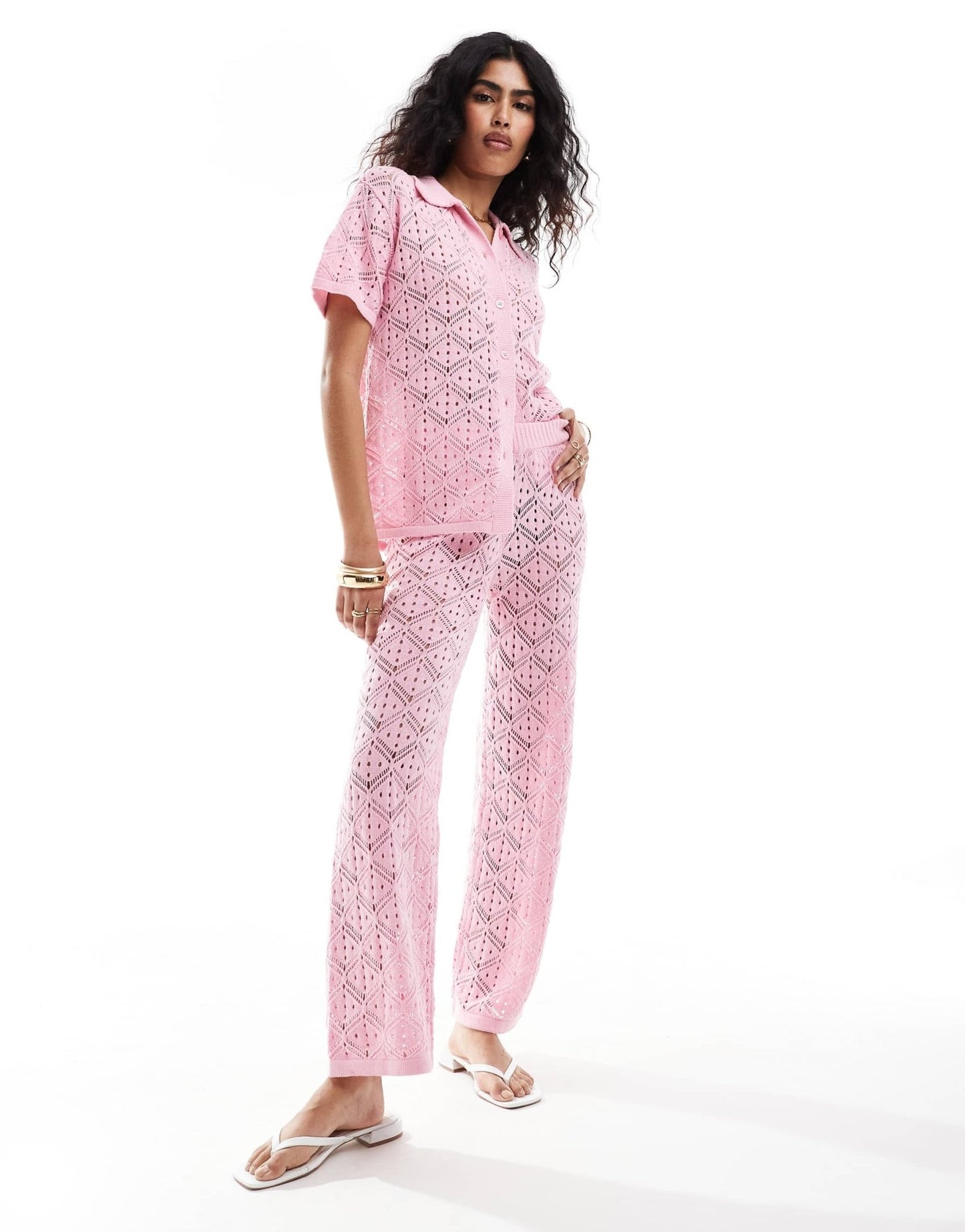The Frolic hibiscus crochet wide leg beach trouser co - ord in bubblegum pink - ASOS Sample Sale EU Store