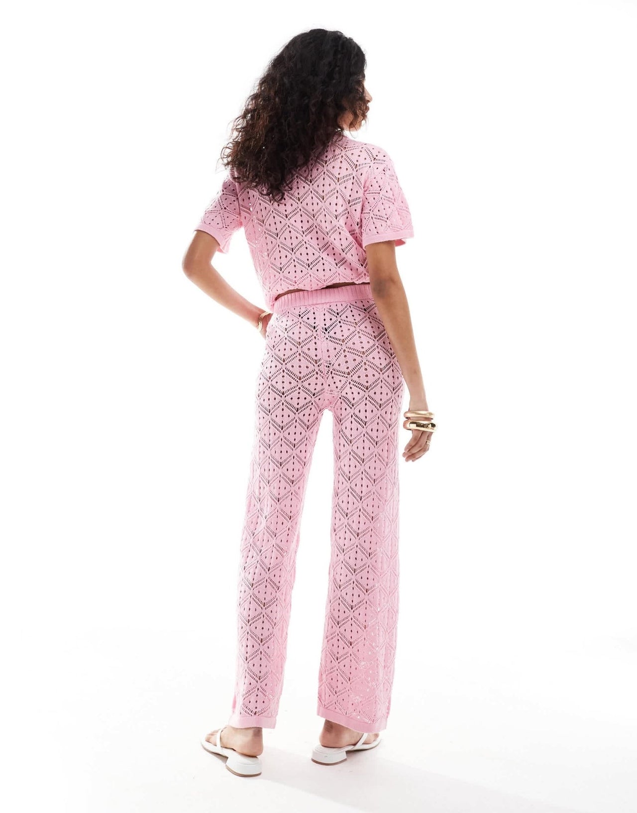 The Frolic hibiscus crochet wide leg beach trouser co - ord in bubblegum pink - ASOS Sample Sale EU Store