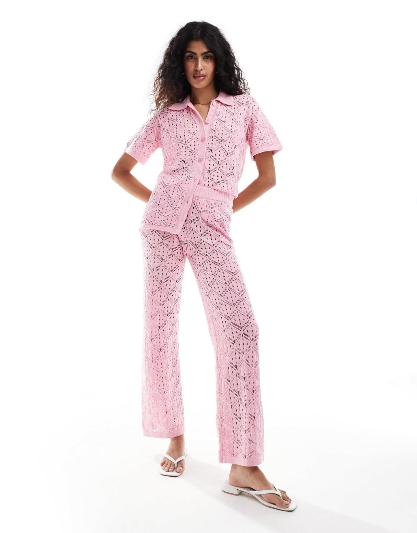 The Frolic hibiscus crochet wide leg beach trouser co - ord in bubblegum pink - ASOS Sample Sale EU Store
