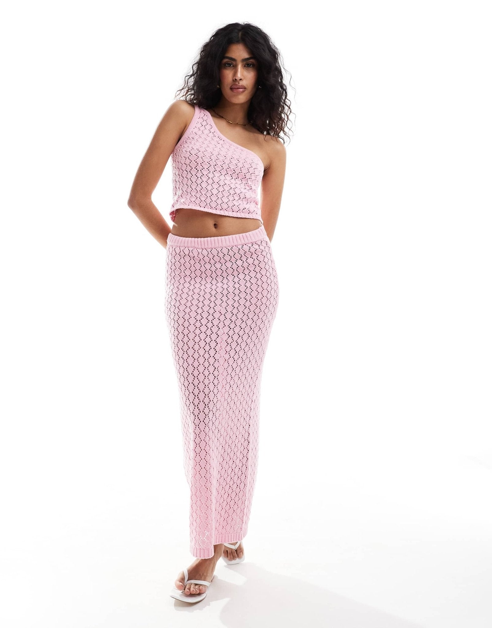 The Frolic kristen one shoulder knit beach crop top co - ord in pastel pink - ASOS Sample Sale EU Store